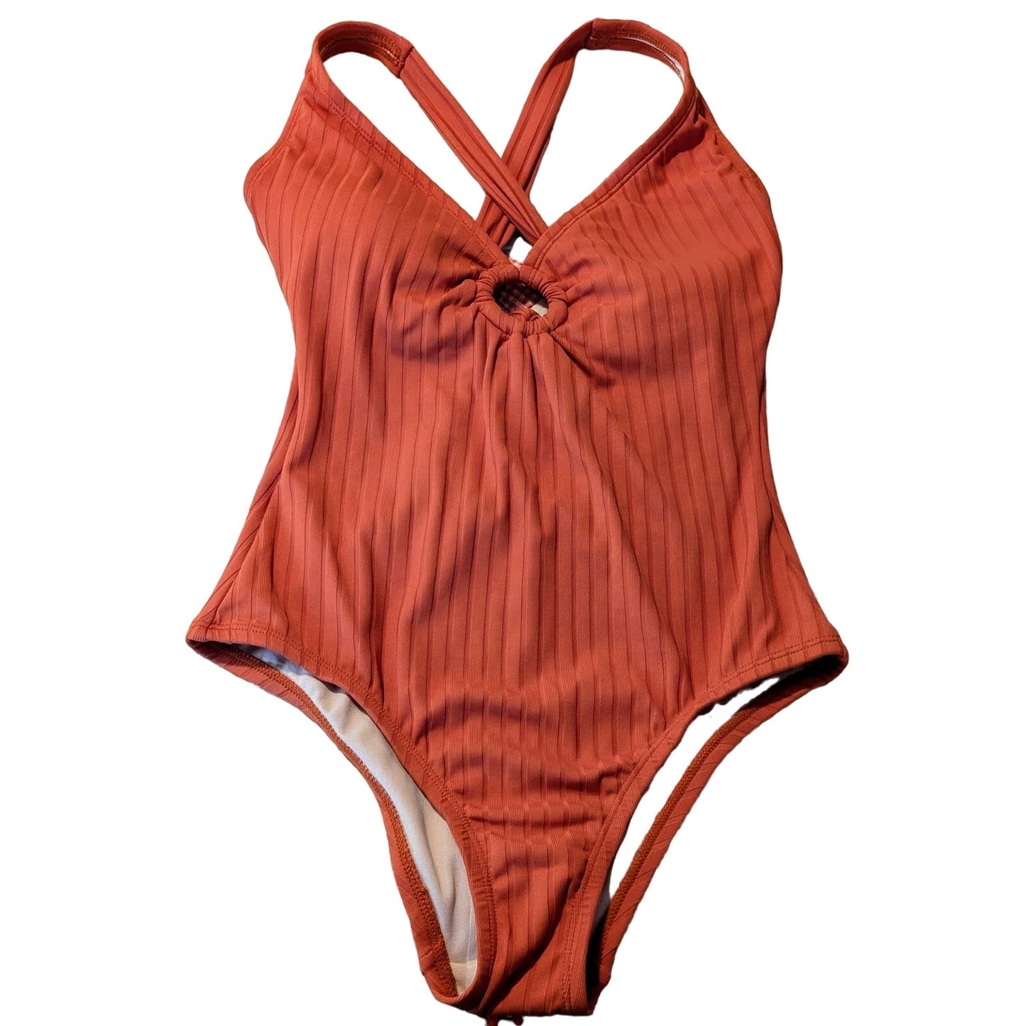 NWT Kona Sol Medium Coverage One Piece Rust Color Ribbed Bathing Suit Sz S