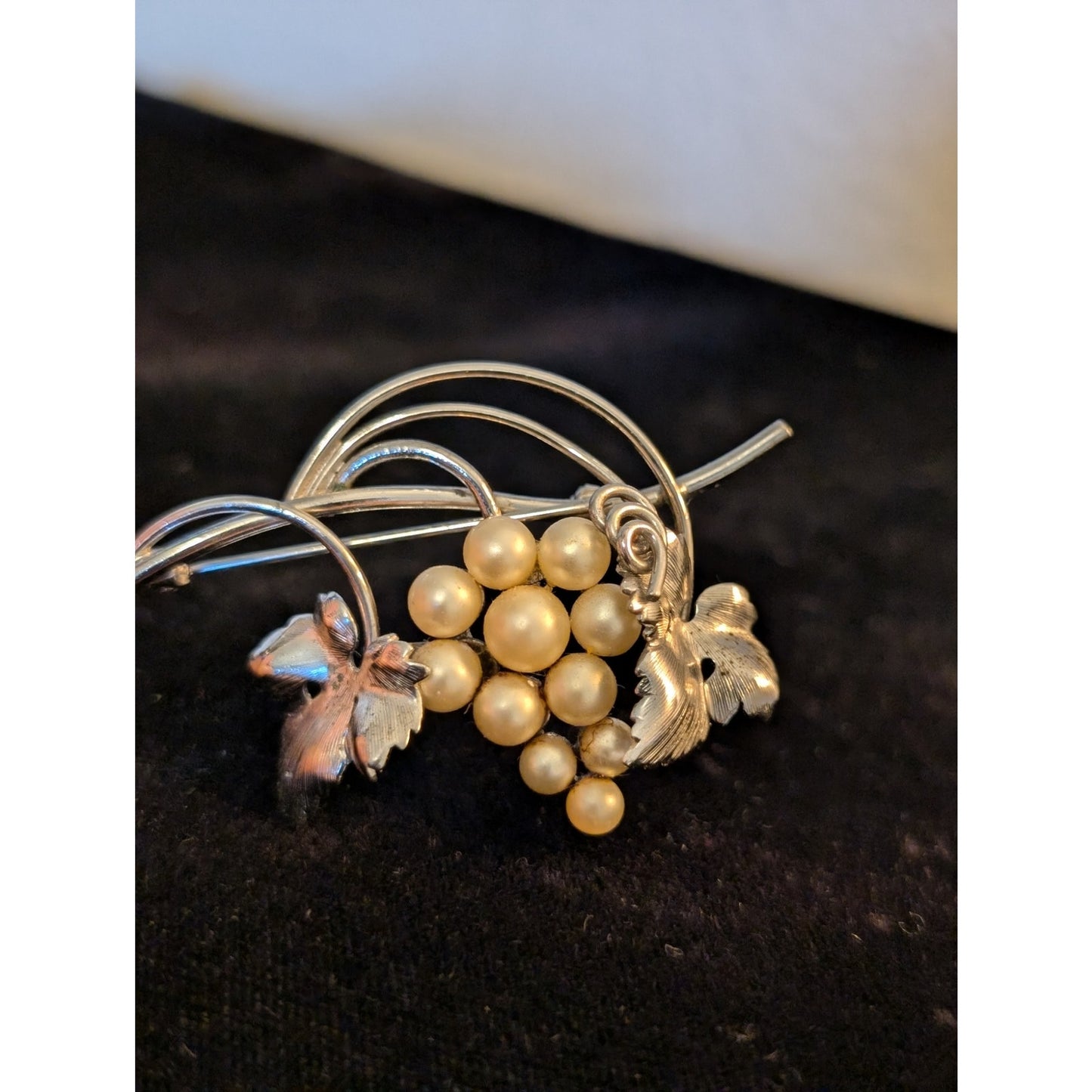 Vintage Beau Sterling Silver Pearl Grapes Brooch