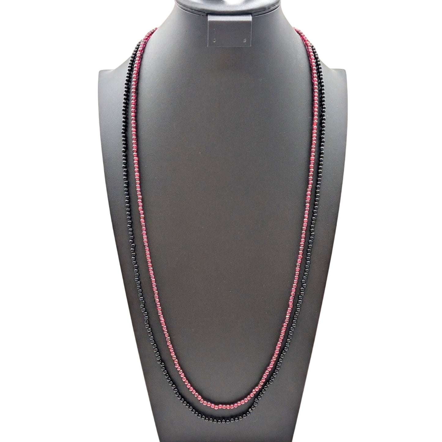 34" Garnet Bead Strand & 35" Black Stone Bead Necklaces