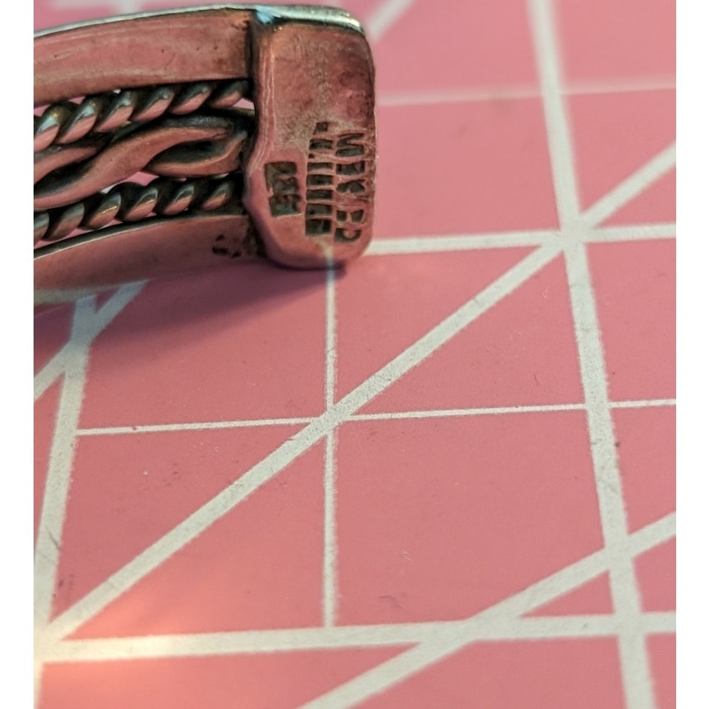 Signed Mexico 925 Sterling Silver Braided Cuff Bracelet W/ Serial Number