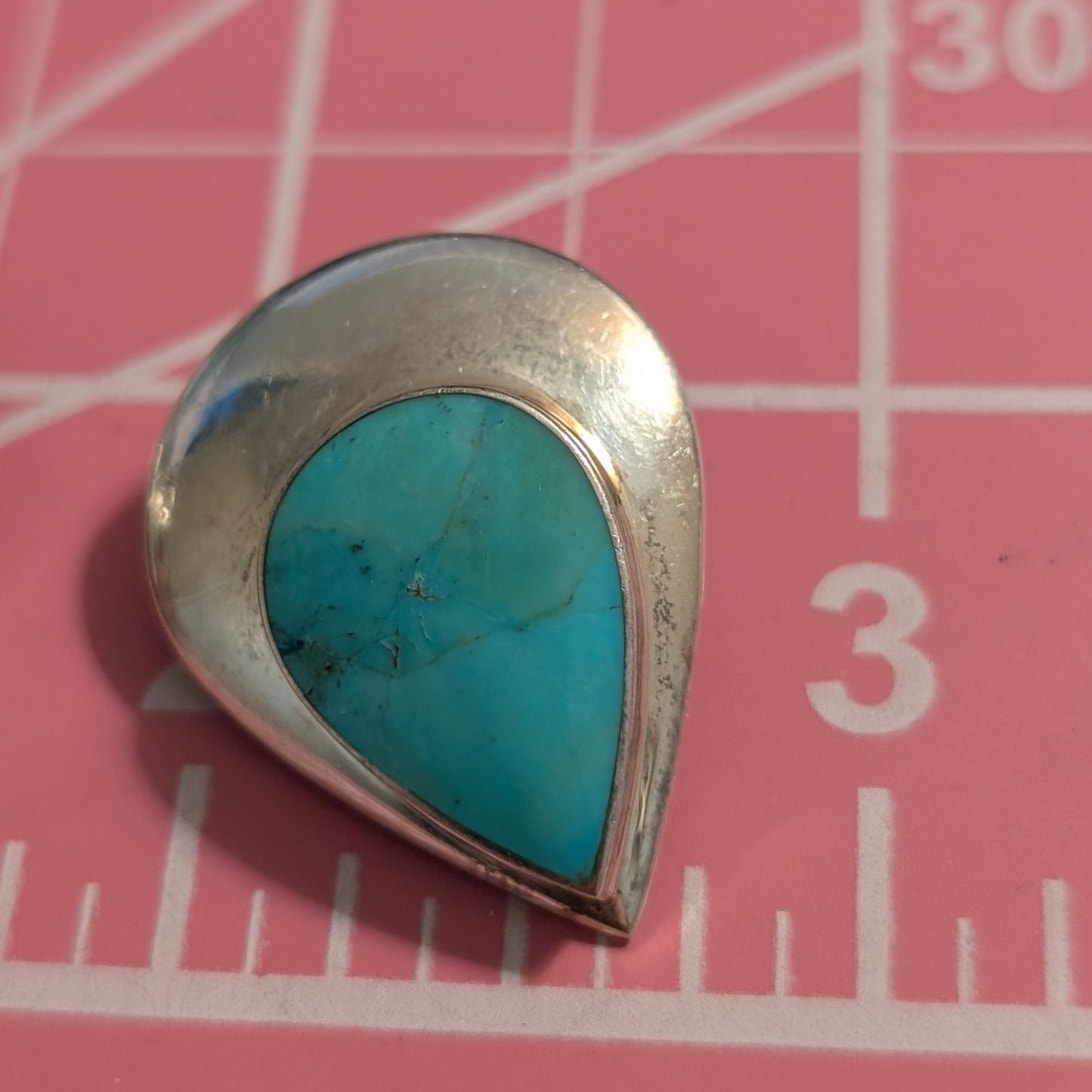 Vintage Turquoise Sterling Silver Teardrop Clip On Earrings