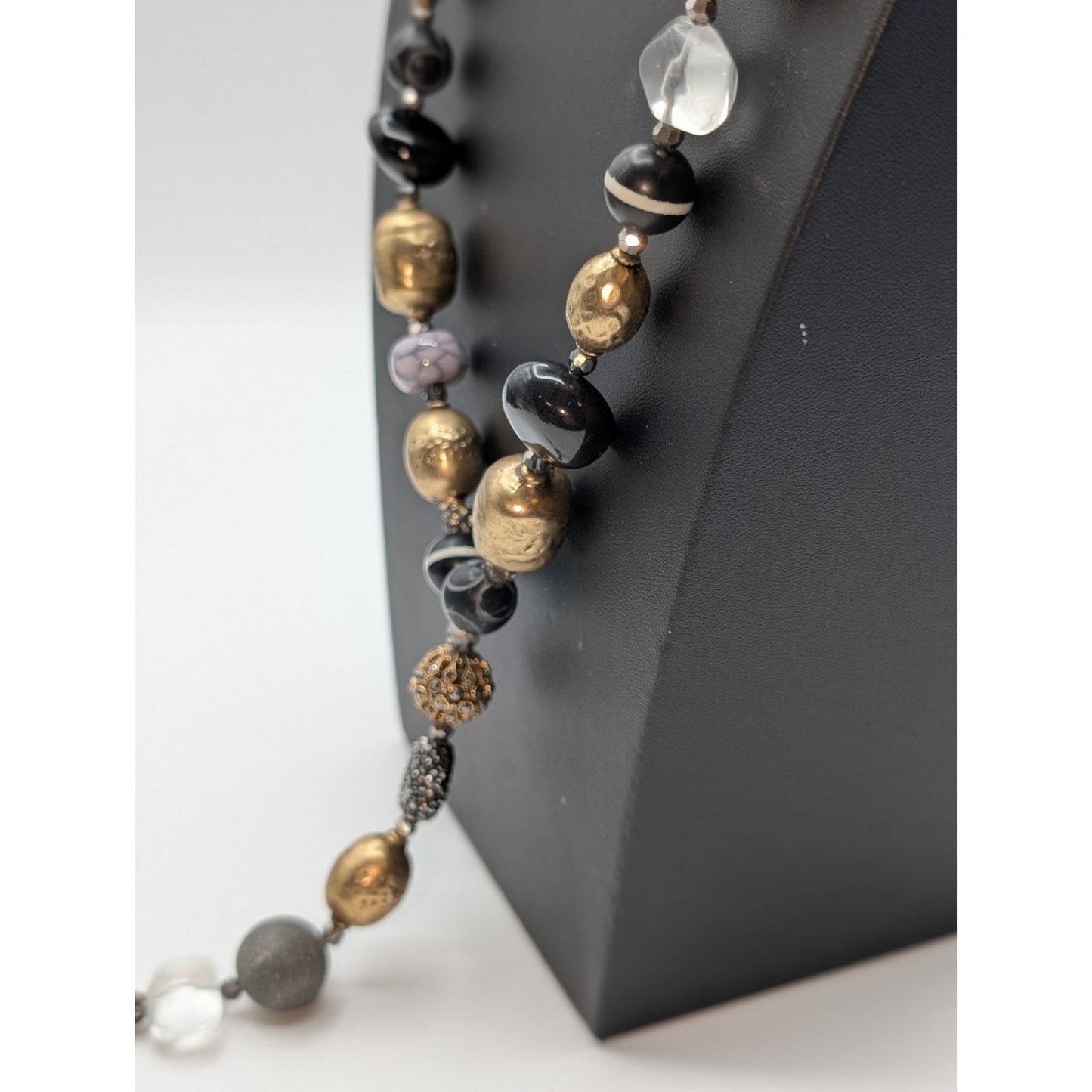 Chico's 35" Goldtone Black Gray Multi Bead Y Necklace
