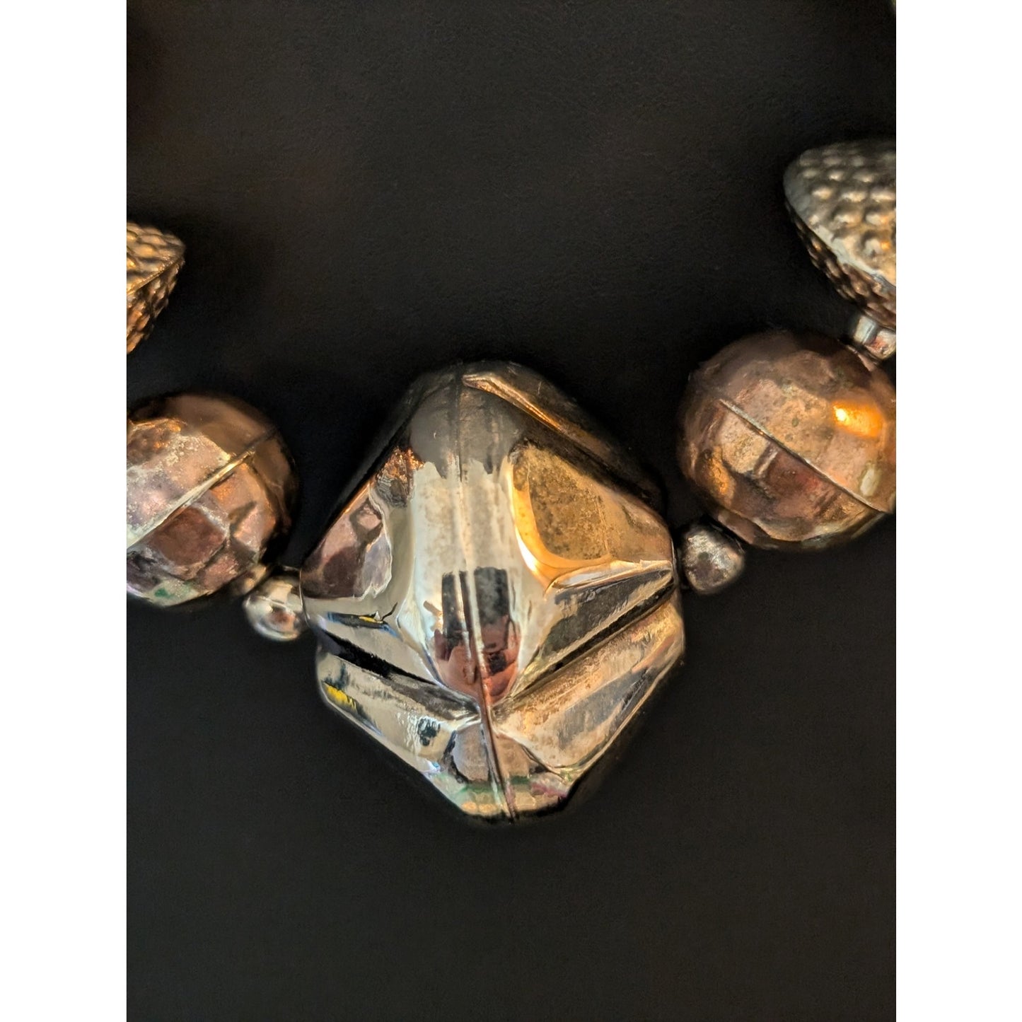 Vintage Chunky Tribal Multi-Tone Multi-Shape Metal Beaded Lightweight Necklace