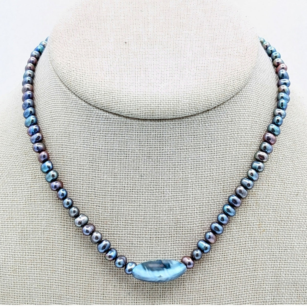 VTG 925 Sterling Silver Spring Ring Clasp 5MM Freshwater Peacock Pearl Necklace