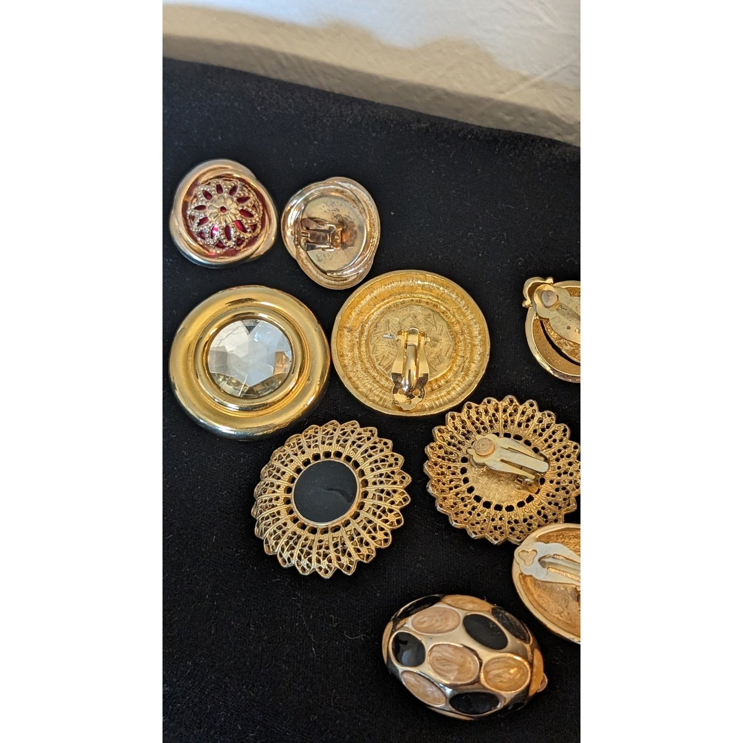 Vintage Five Pair Substantial Clip On Gold Tone Metal Earring Lot
