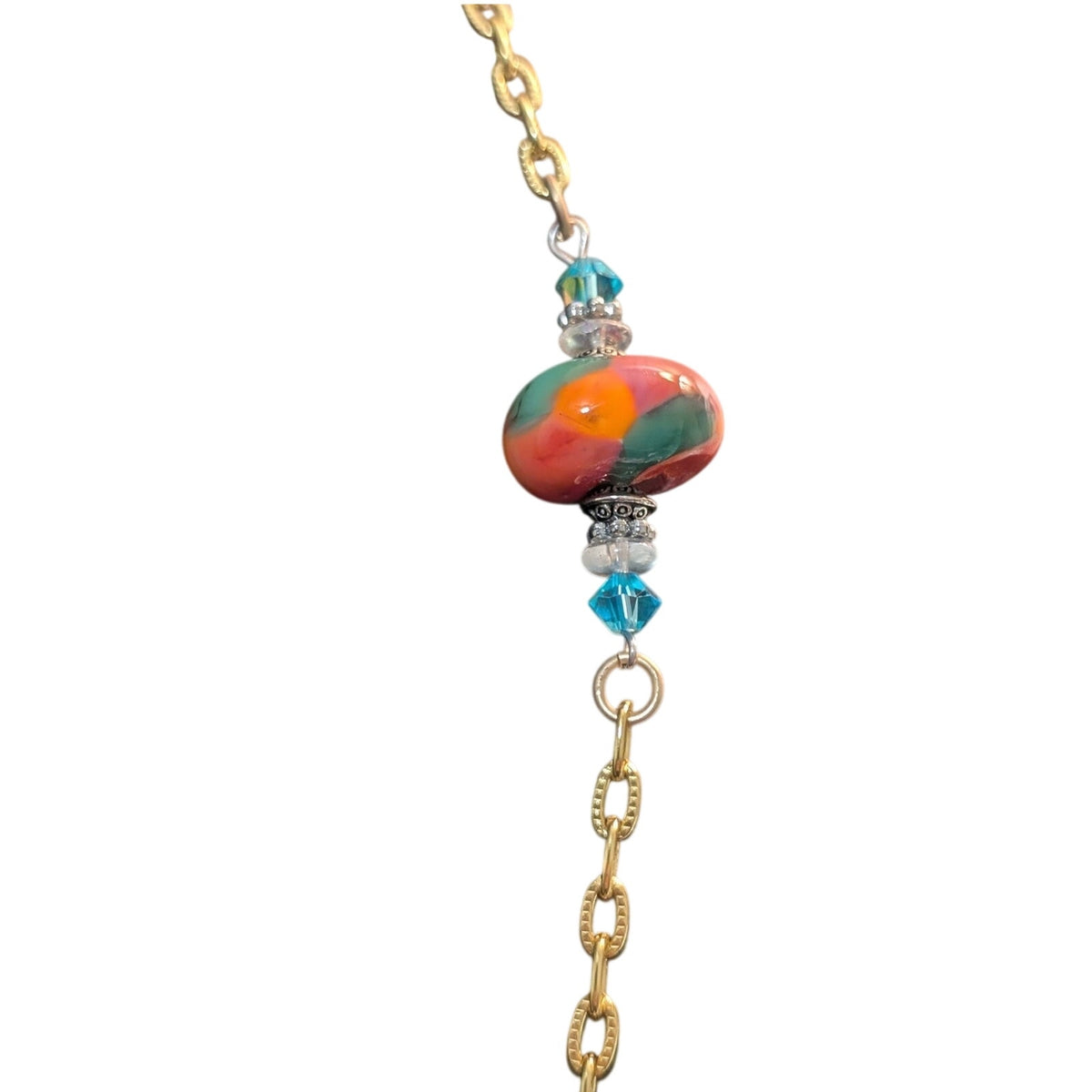 MURANO Glass Crystal Bead Gold Tone Chain Link Toggle Clasp Necklace