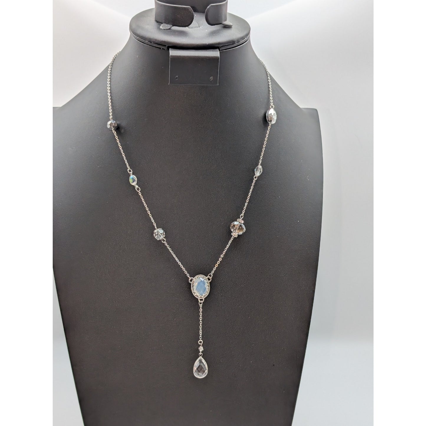 Ali-Khan New York Silver Tone Crystal Y Dangle 18"-21.25" Necklace