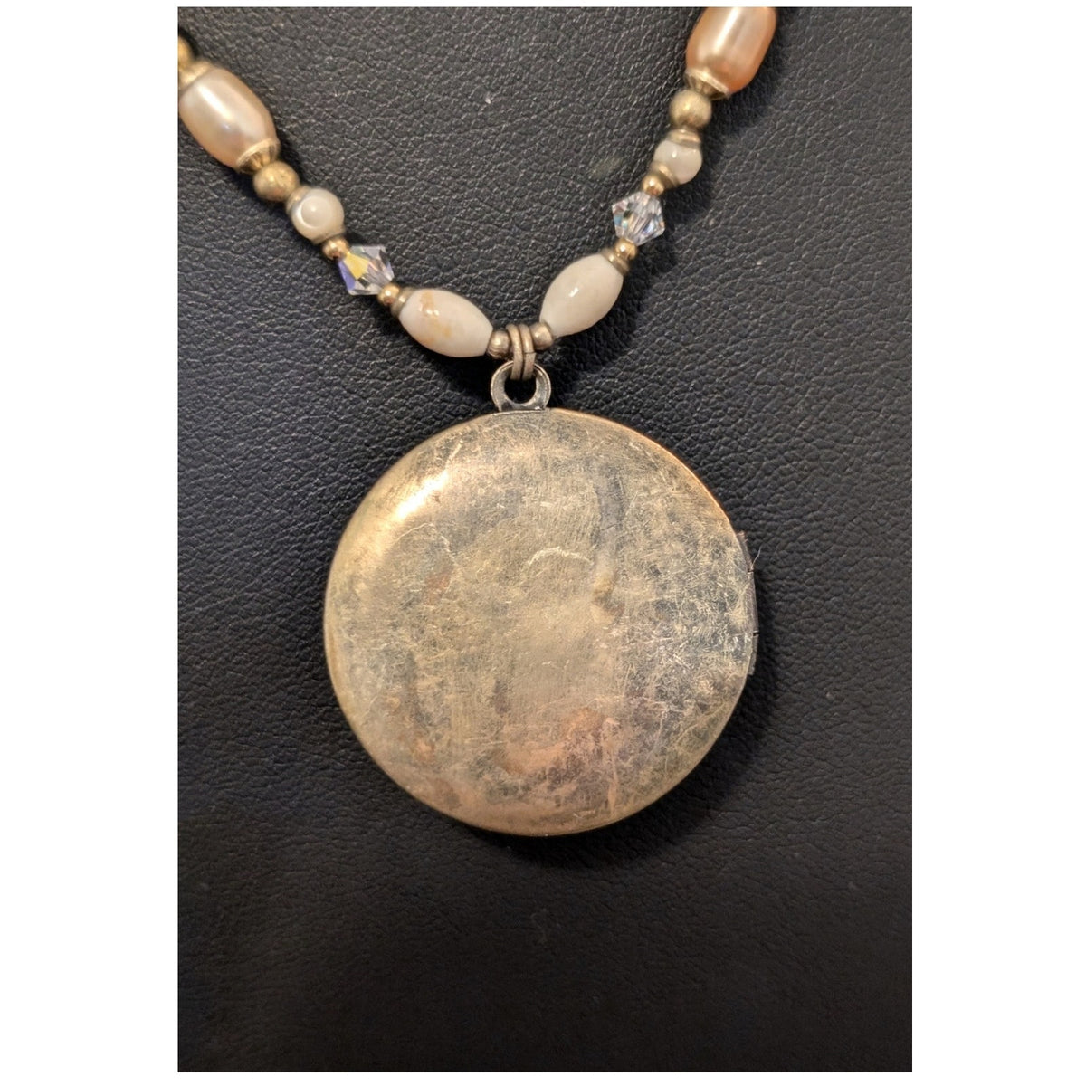 Signed Michal Golan Pearl Crystal Victorian Locket 18"-21.5" Necklace