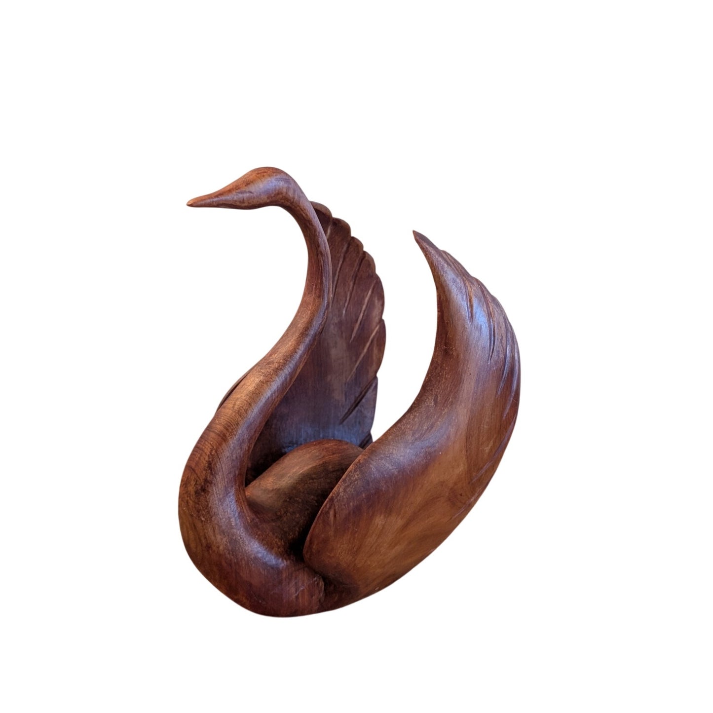 Vintage Signed by Artist Graceful Wood Carved Swan Sculpture
