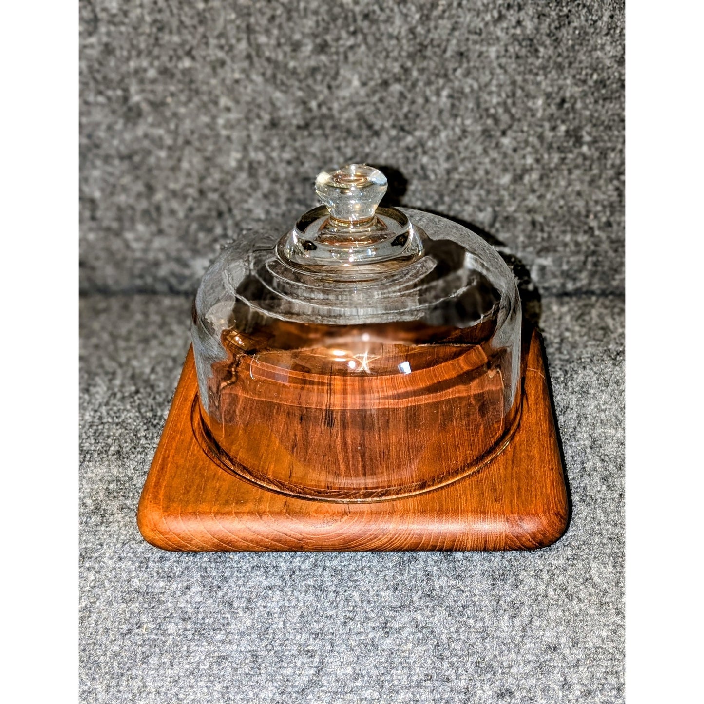 VTG 1970s Square Genuine Teak Wood Charcuterie Board W/ Glass Cloche