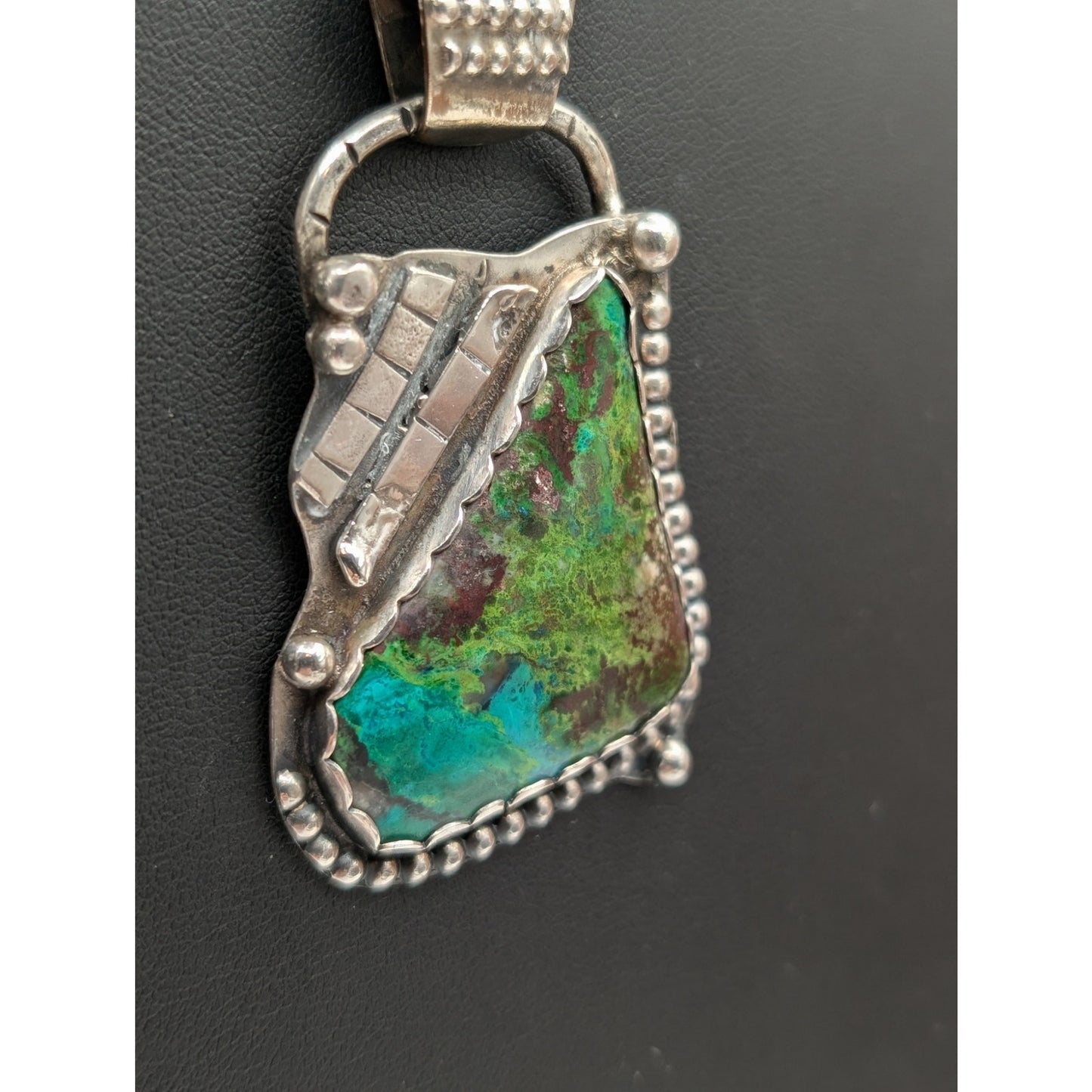 Vtg Artisan Handmade 'BT Sterling' Blue Green Stone Pendant Necklace 27.0g