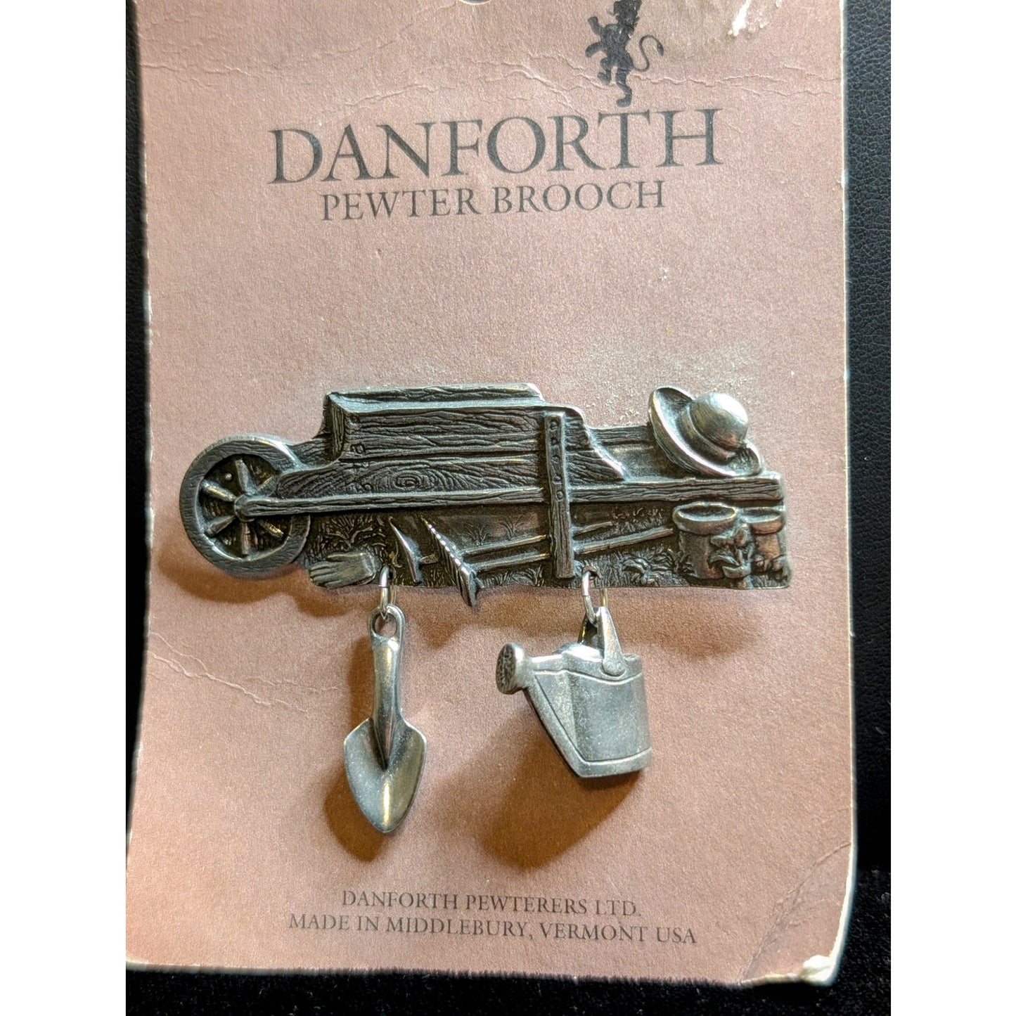 Danforth Pewterers Ltd. Made in Vermont Vtg Gardening Themed Pewter Brooch NWT