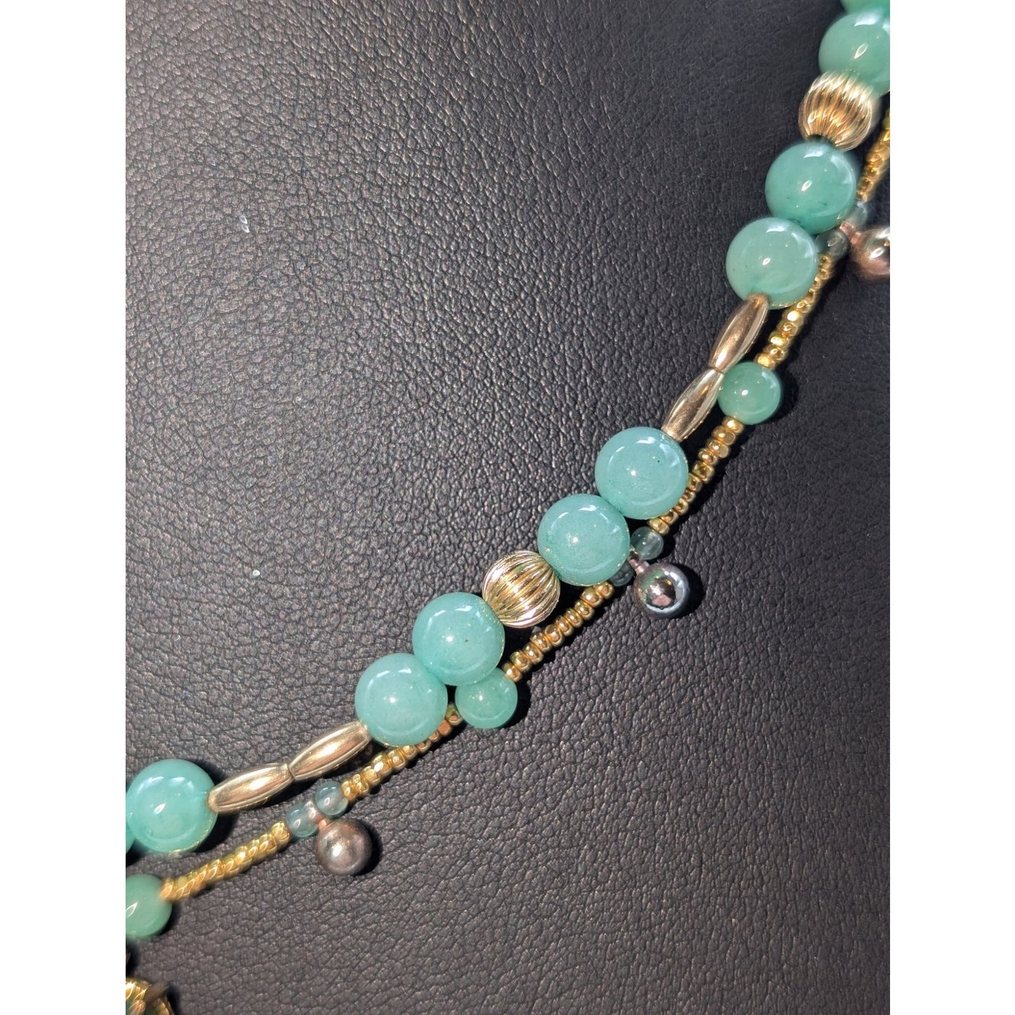 Two Green Gemstone Gold Bead Necklaces