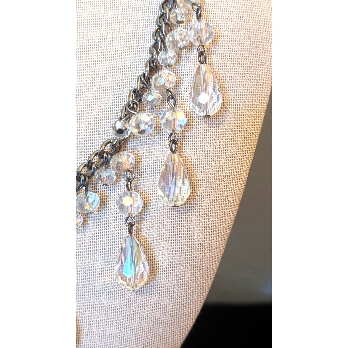Gun Metal Crystal Dangle 18-21" Necklace
