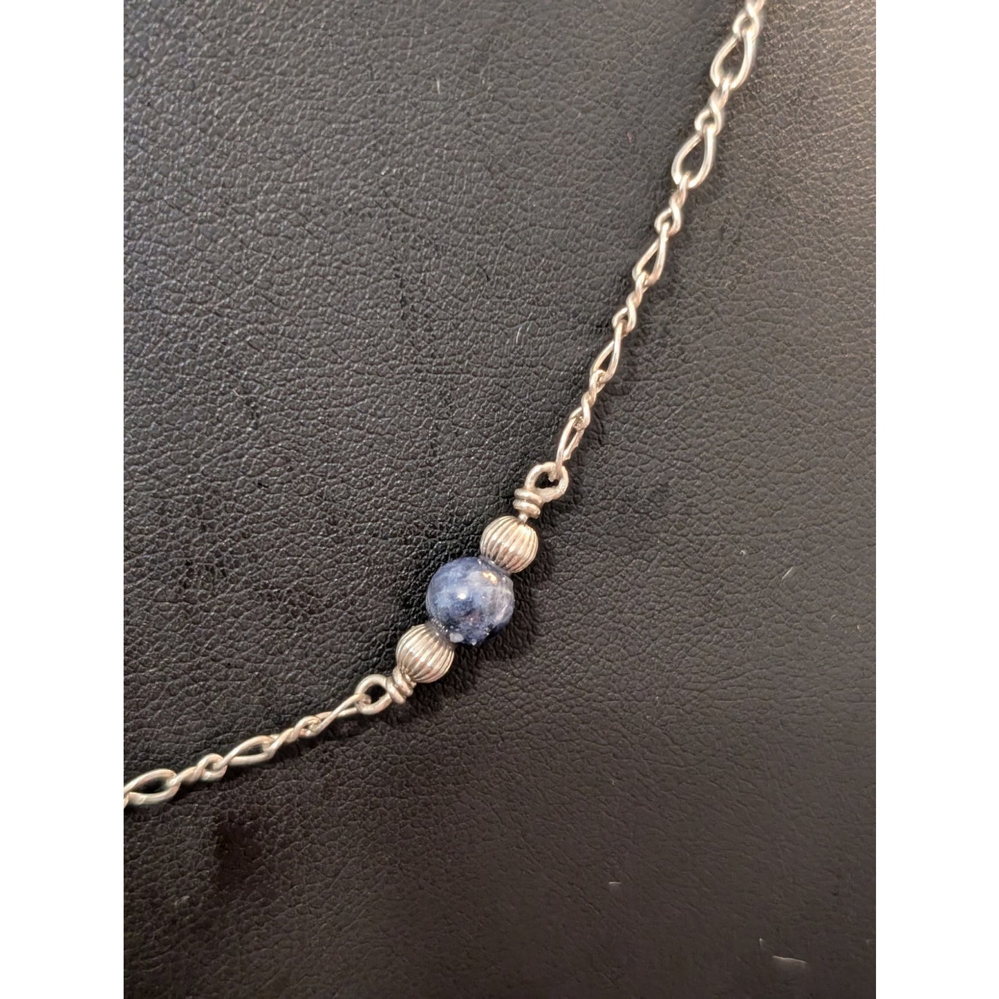 Six Sodalite Bead Sterling Chain Beaded 23" Necklace
