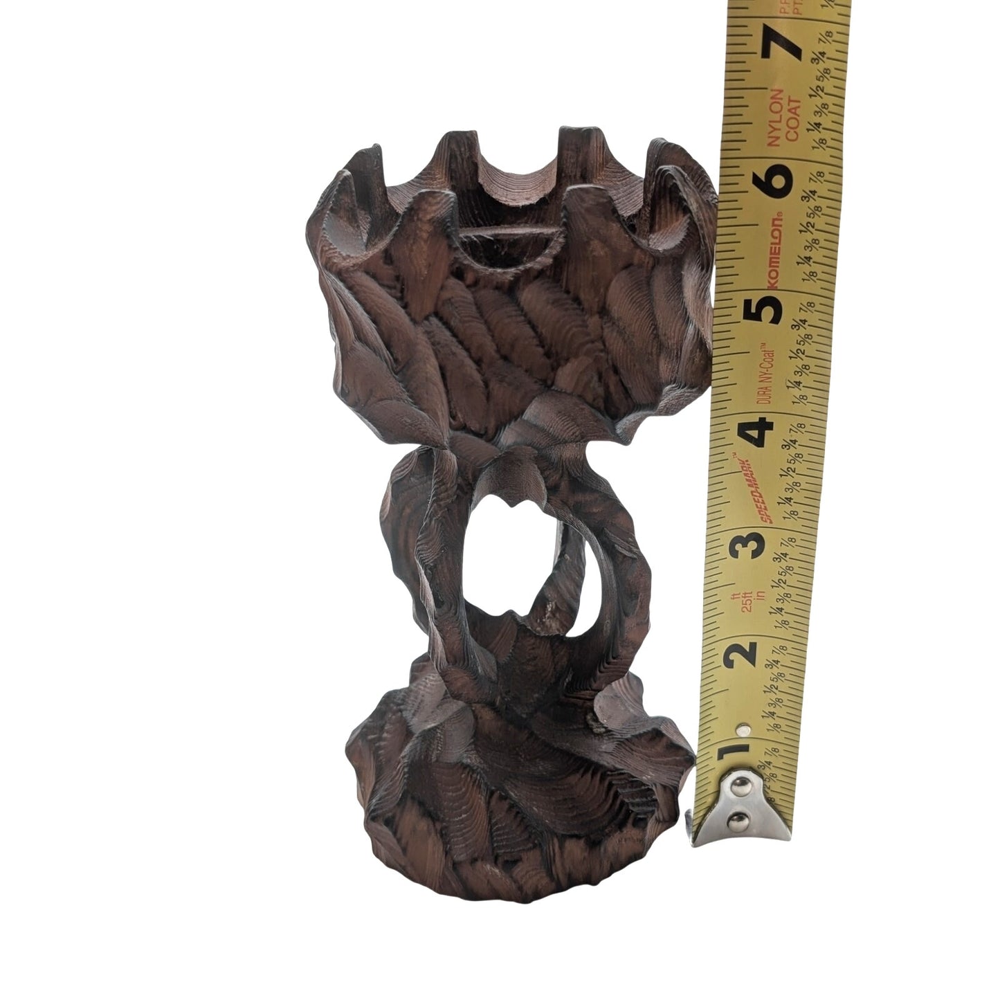 Vintage Mid-Century Modern Hand Carved Brutalist Sculpture Wooden Candle Holder