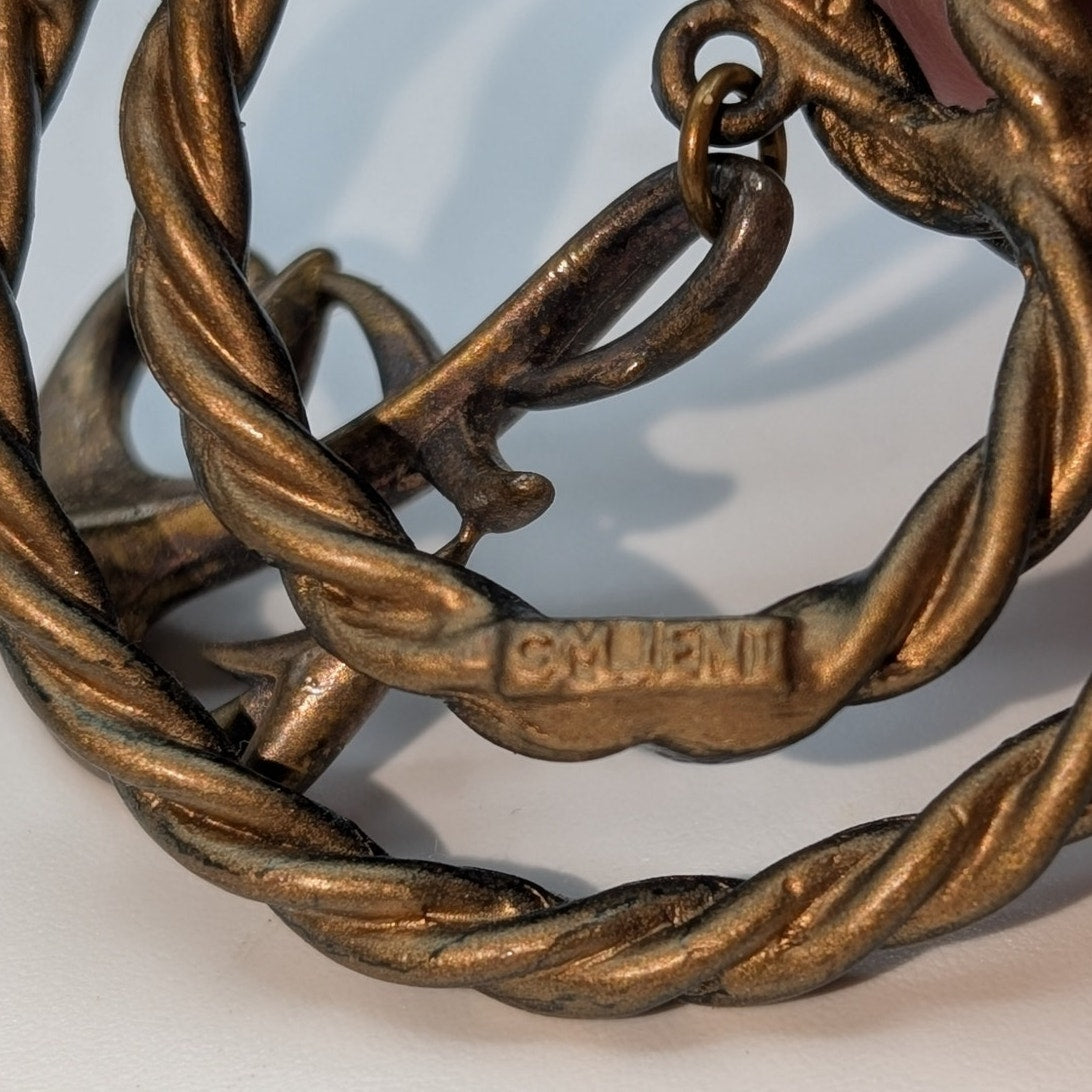 Vintage Signed M. Jent Twisted Mixed Metal Rope Dangle Anchor Pin Brooch