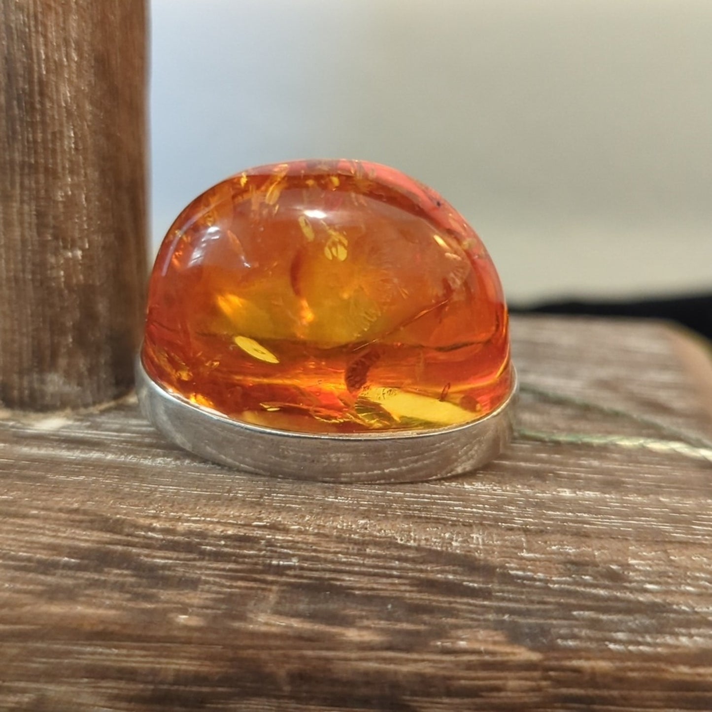 VTG 925 Sterling Silver Baltic Amber Pendant On Sterling 15.5" Cord Necklace