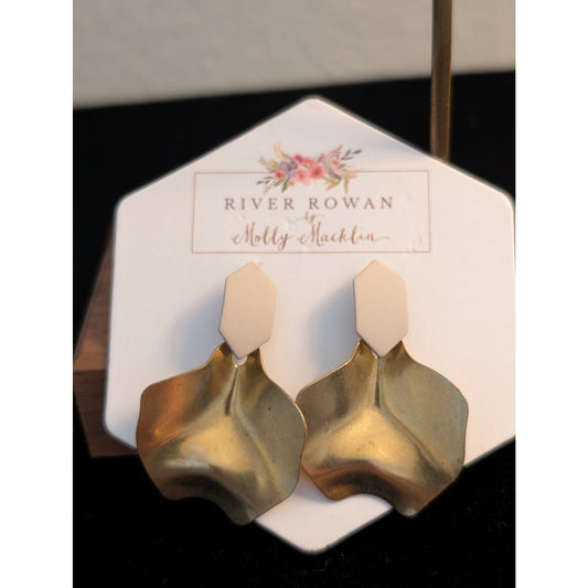 River Rowan Molly Macklin Artisan Pierced Cream Enamel Gold Tone Dangle Earrings