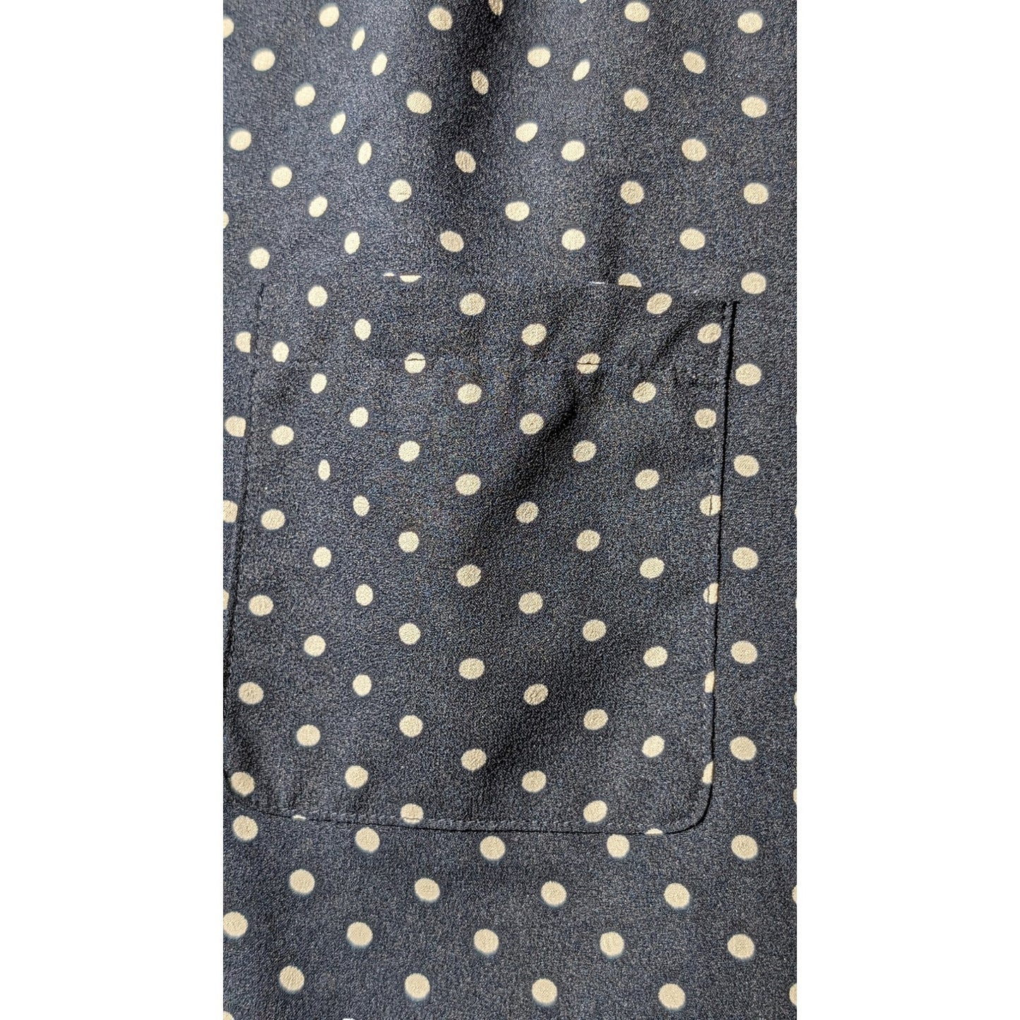 Apt 9 Navy Polka Dot Pleated Button Front V Neck Roll Tab Short Cuff Sleeve Sz L