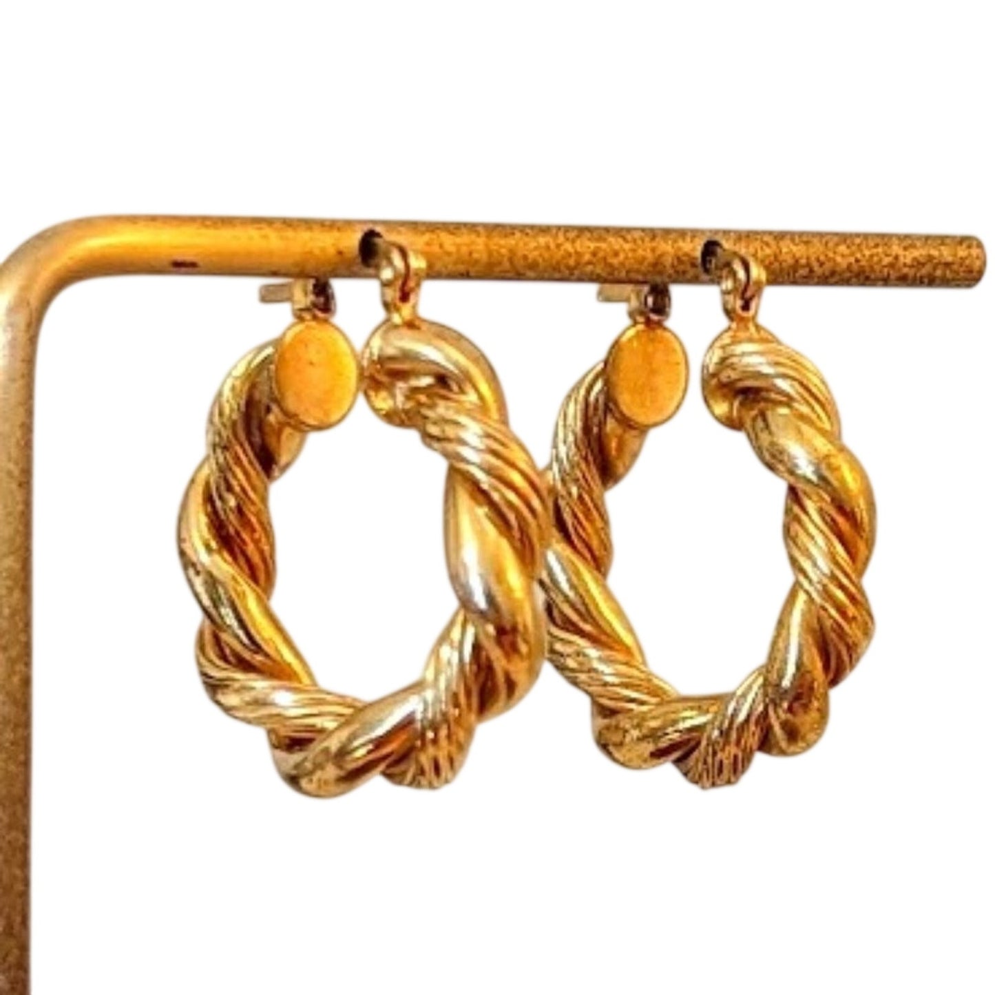 Gold Electroplated 1" Twist Hoop Earring