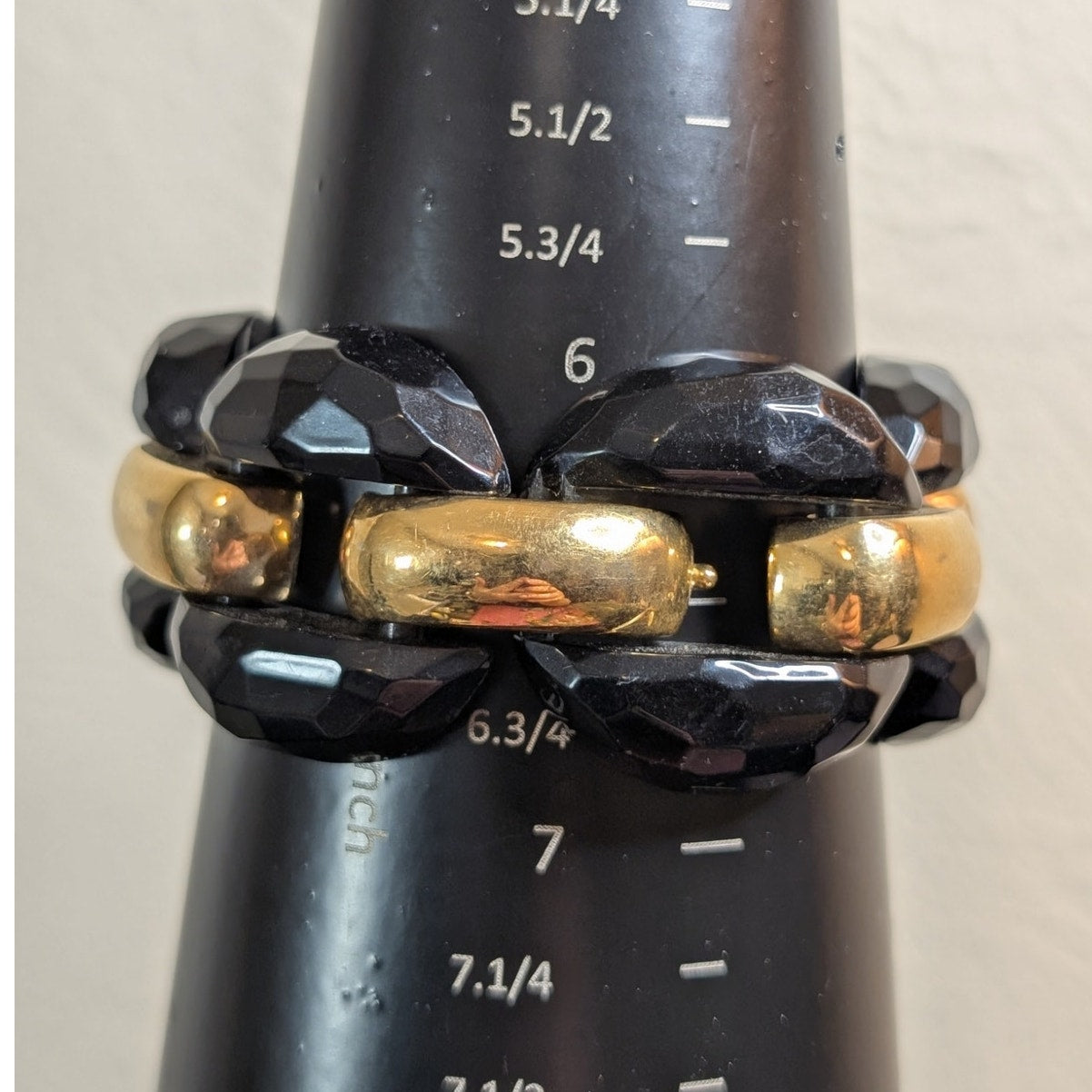 Vintage Italian Chunky Faceted Black Lucite Gold Tone Chain Link Bracelet