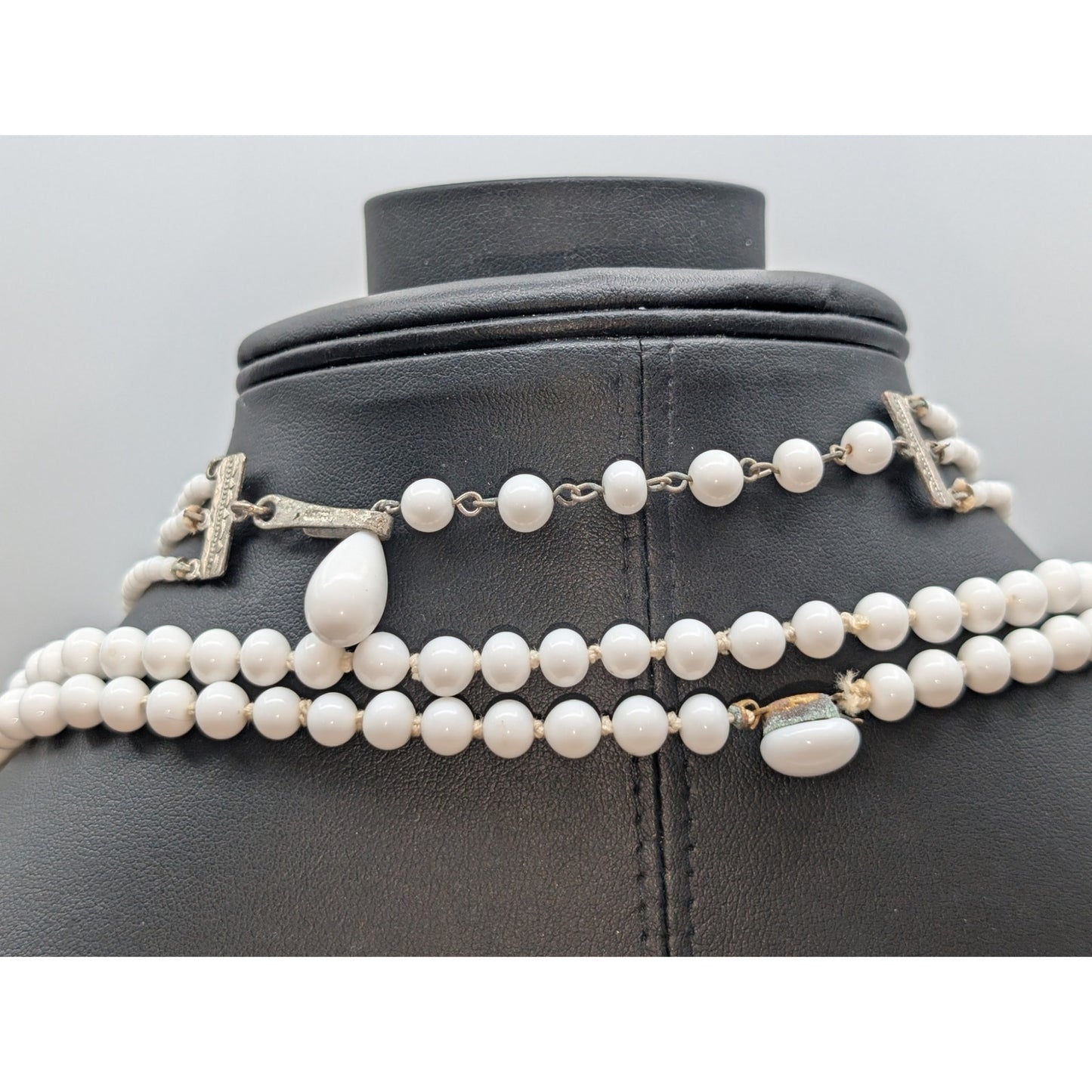 Lot of Three Vintage White Glass Beaded Necklaces