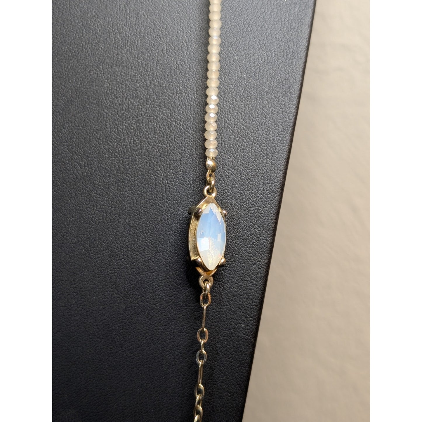 Vintage Ann Taylor Loft Crystal Beaded Glass Cabochon Statement Long Necklace