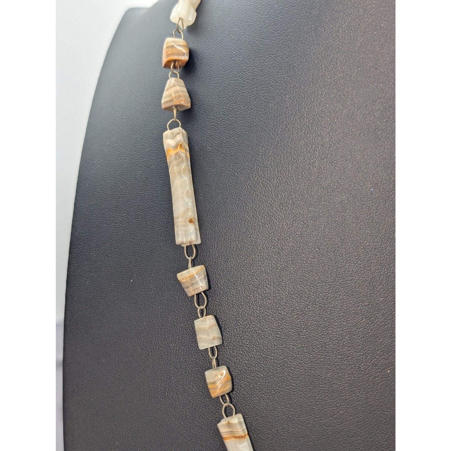 Vintage Mexican Carved Onyx Aztec Mayan Pendant Stone Over the Head 26" Necklace