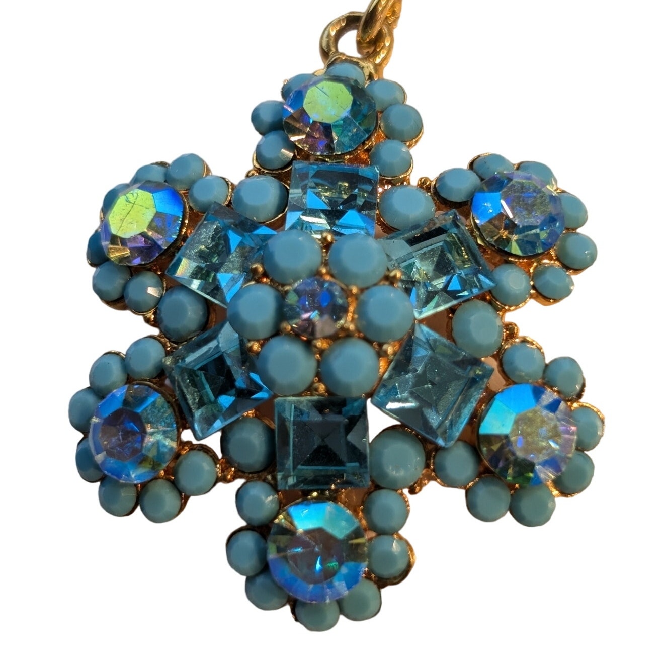 Authentic Cara Blue AB Crystal Gold Tone Pendant 16" - 20.5" Necklace