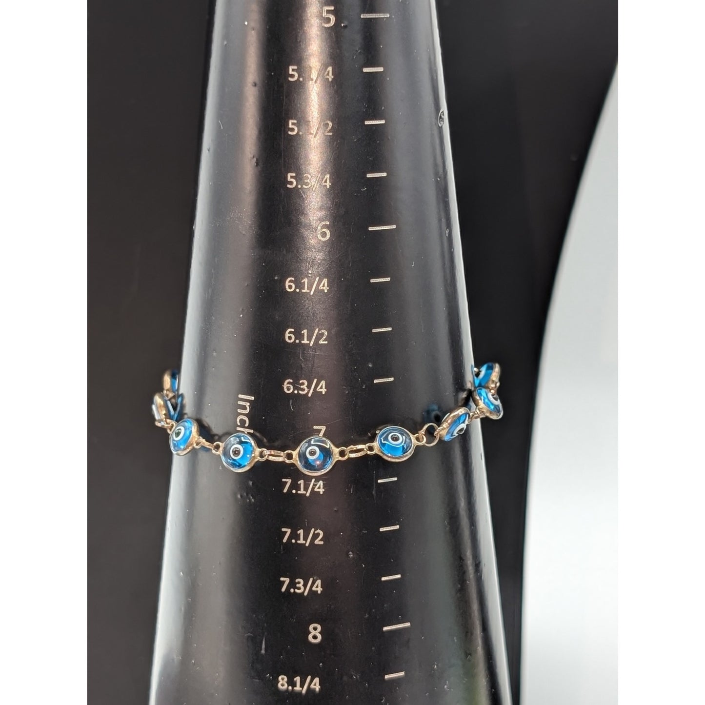 Vintage Bezel Set Blue Glass Eye 925 Sterling Silver Bracelet