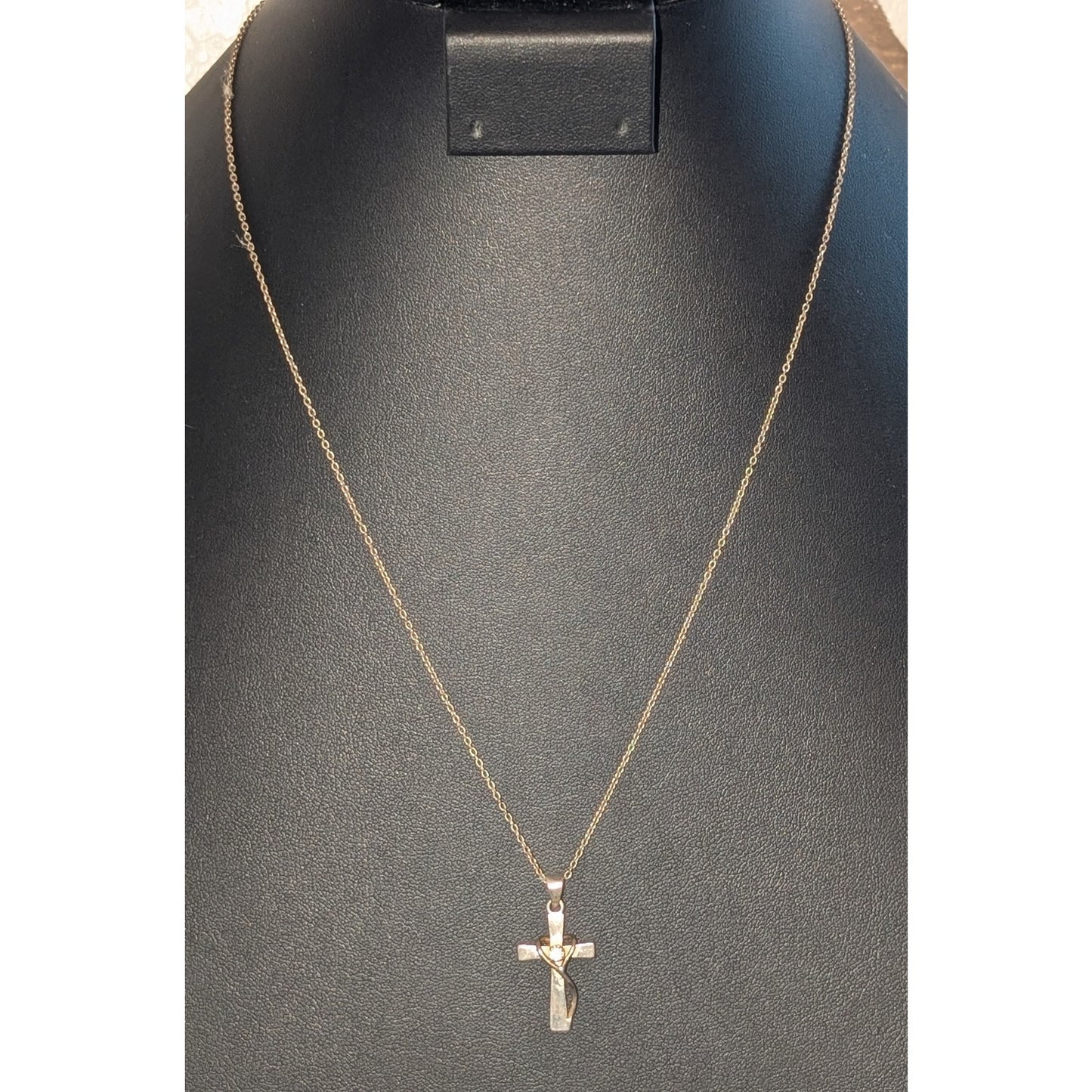 Vintage SU CH Two Tone CZ Cross Chain 20" Necklace