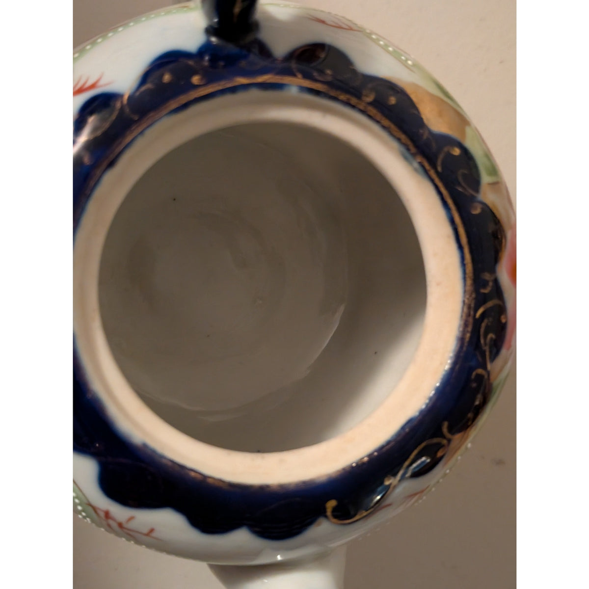 Vintage Nippon Cobalt Blue Cabbage Rose Teapot Two Cups and Two Saucers
