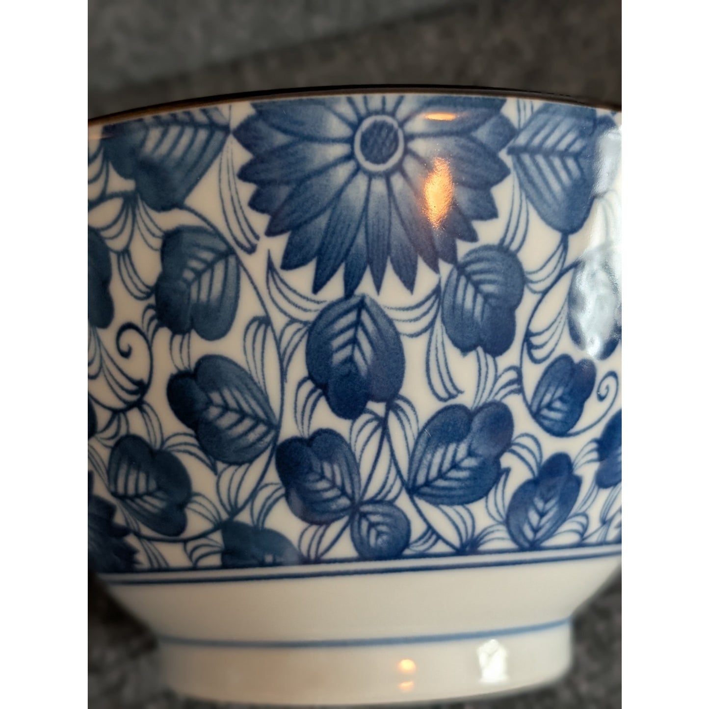 Japanese Blue Floral Bone China Ramen Noodle Soup Rice Bowl