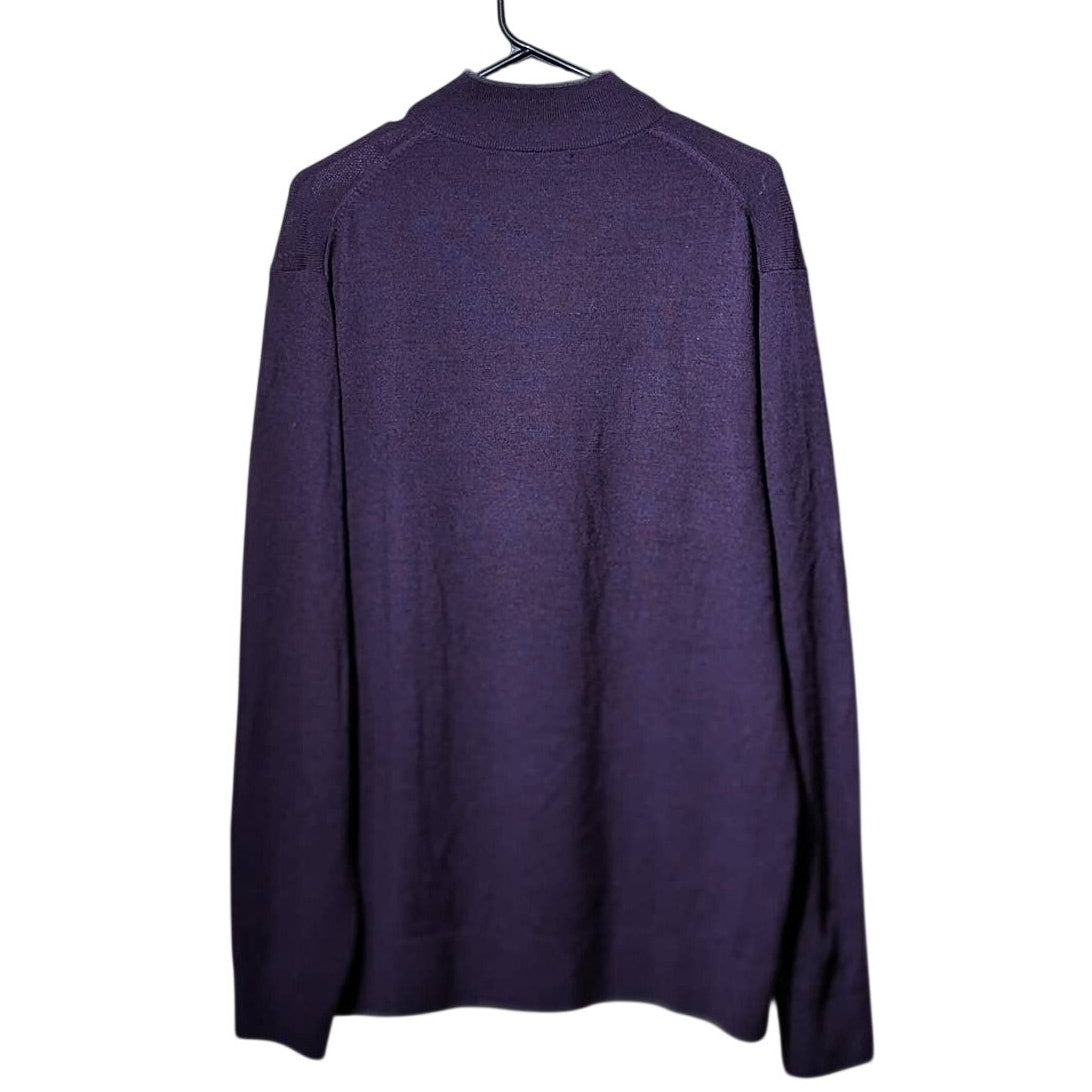 Raffi The Palmer Wineberry Merino Quarter Zip Mock Neck Sweater Mens Sz XL