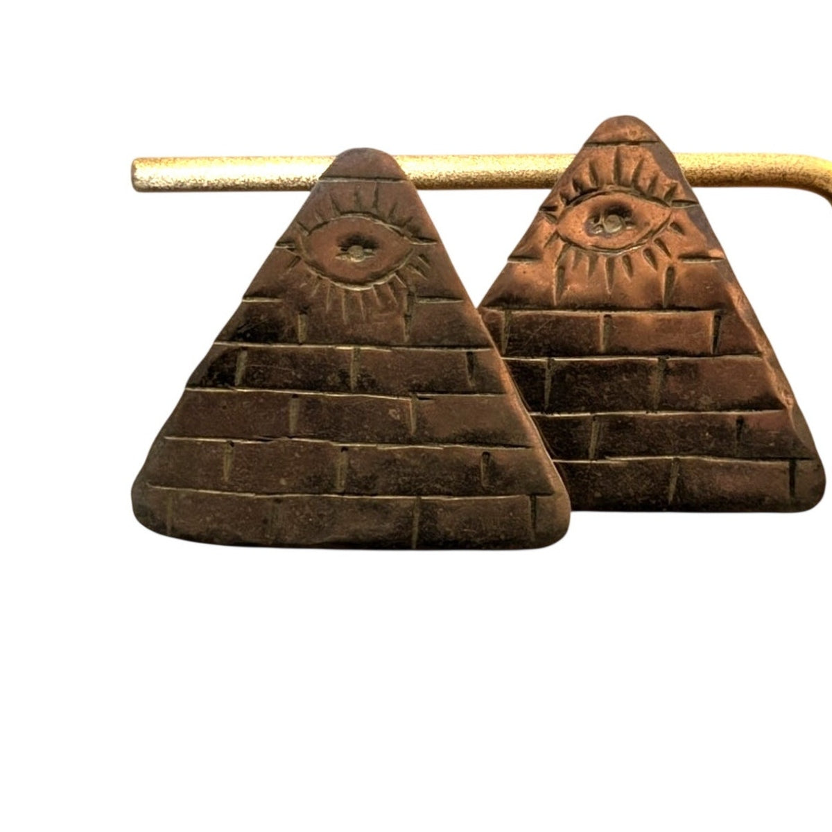Vintage Pyramid All Seeing Eye Silver Tone Wire Earrings