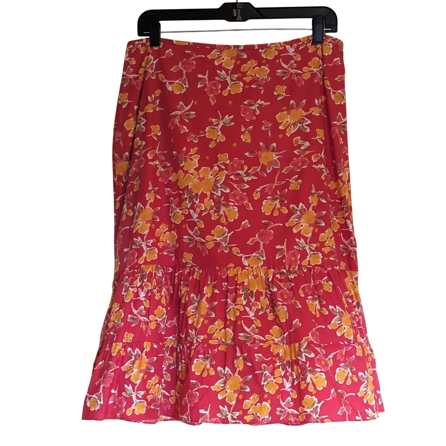 Calvin Klein Pink Floral Side Zip 100% Cotton Tiered Lined Skirt Women's Size 6
