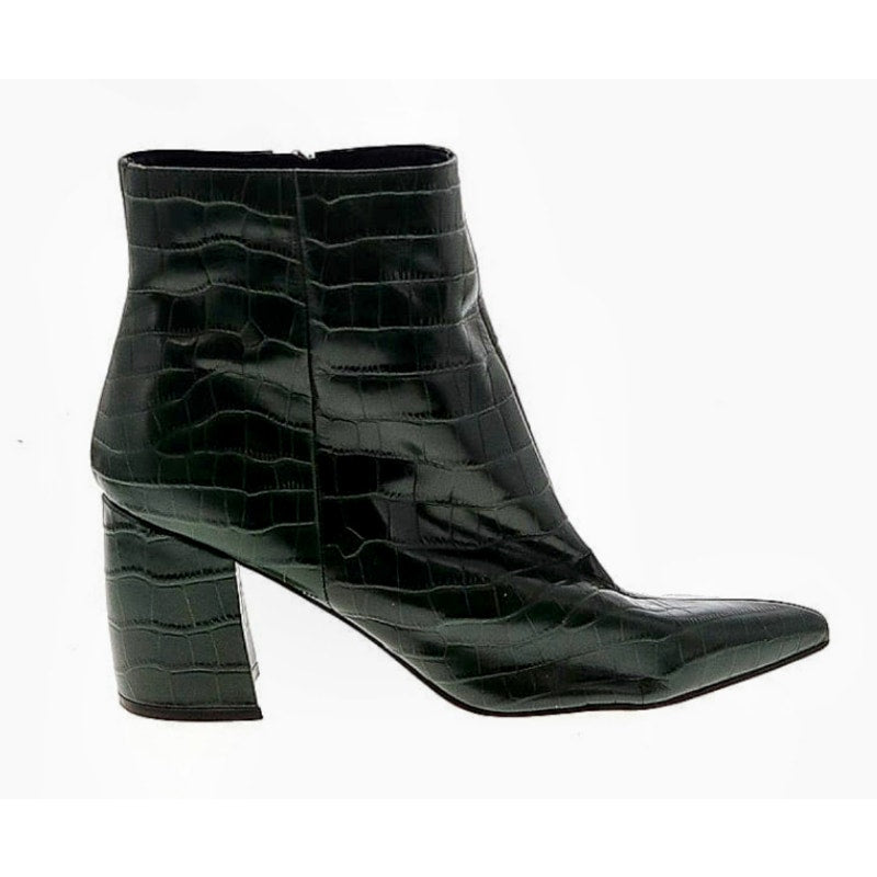 Marc Fisher Green Leather Animal Print Embossed 3" Heel Zip Ankle Boots Sz 9
