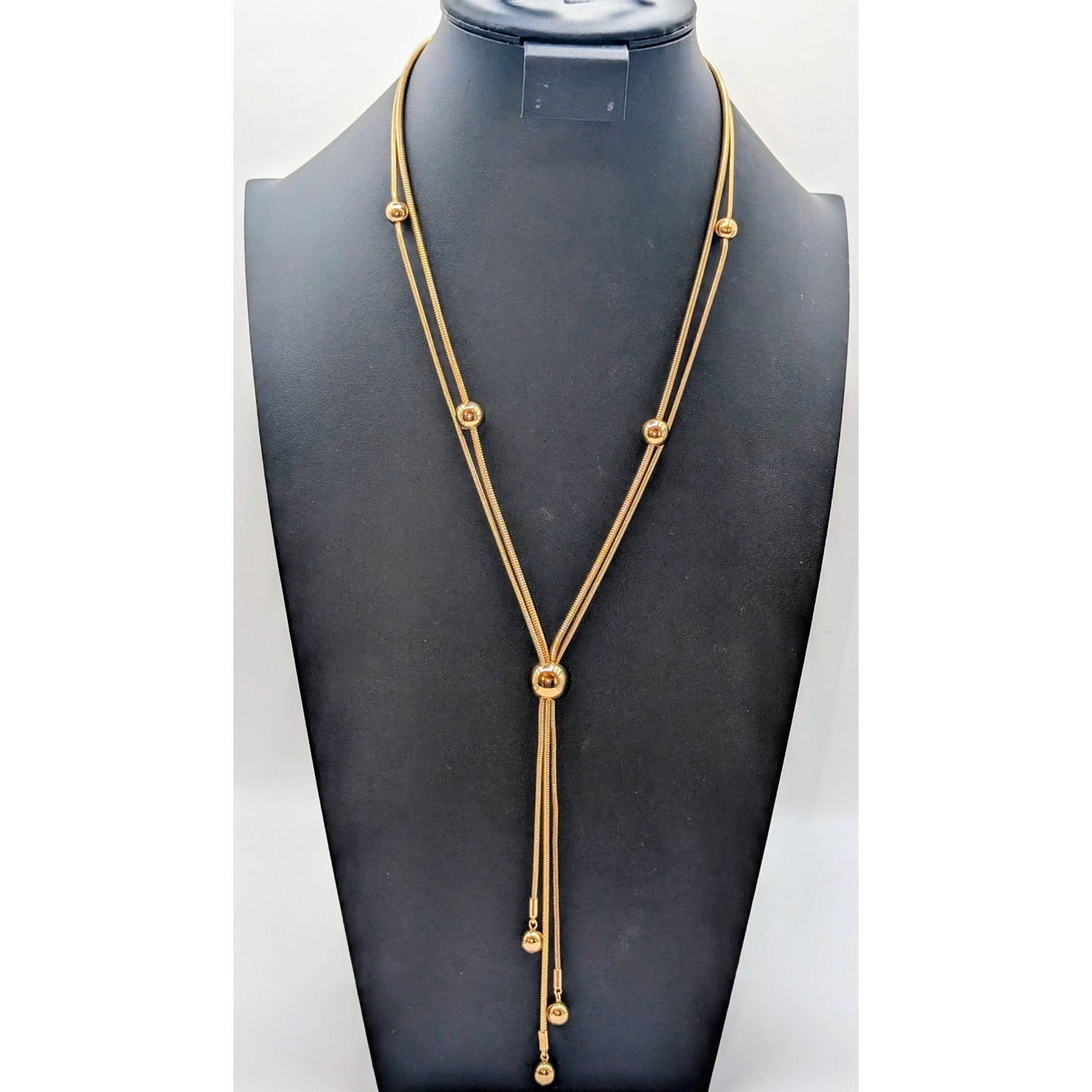 Alfani Gold Tone Double Strand Ball Bead Tassel Snake Chain 24"-26" Necklace