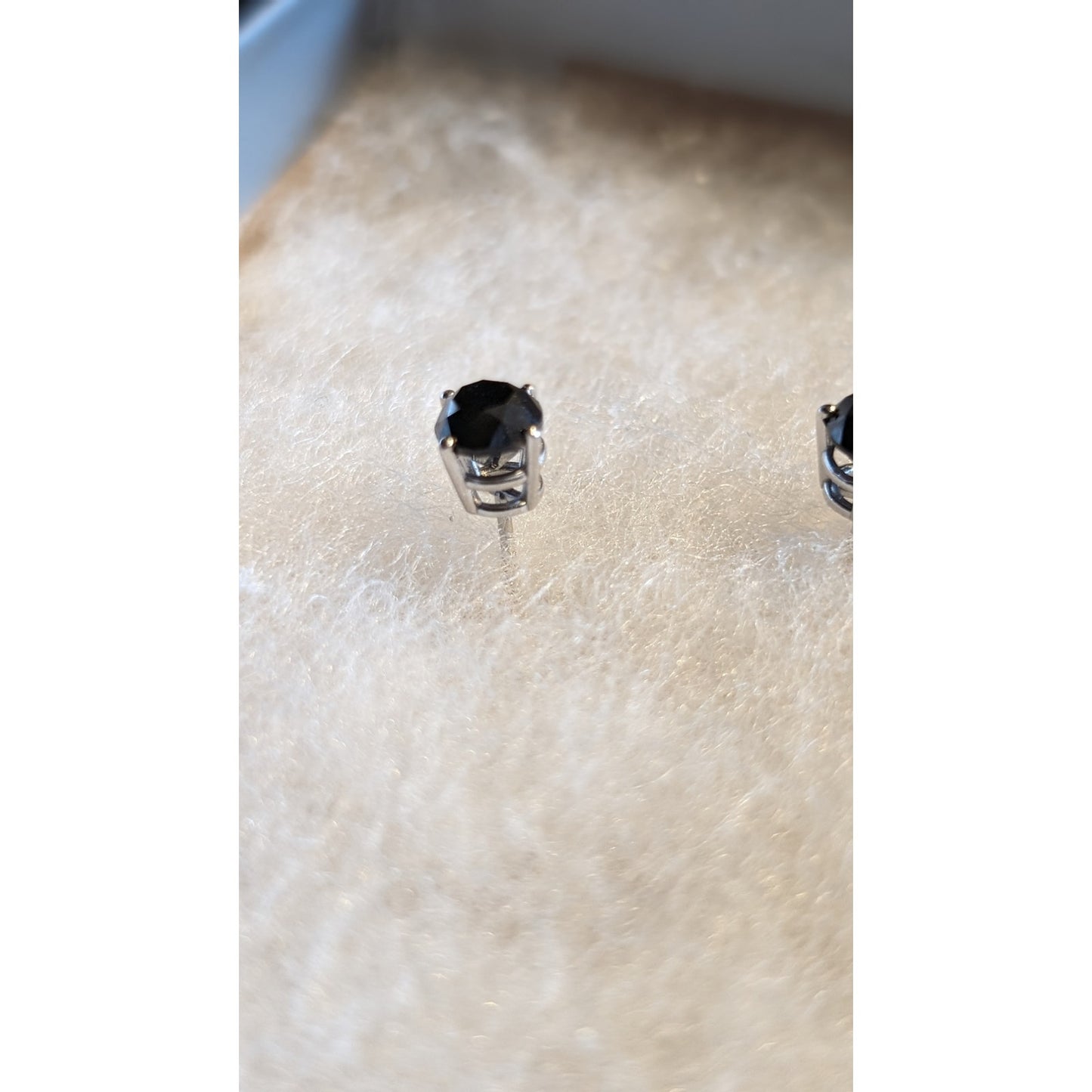 14k White Gold 4-Prong Basket Round Black Diamond Stud Earrings