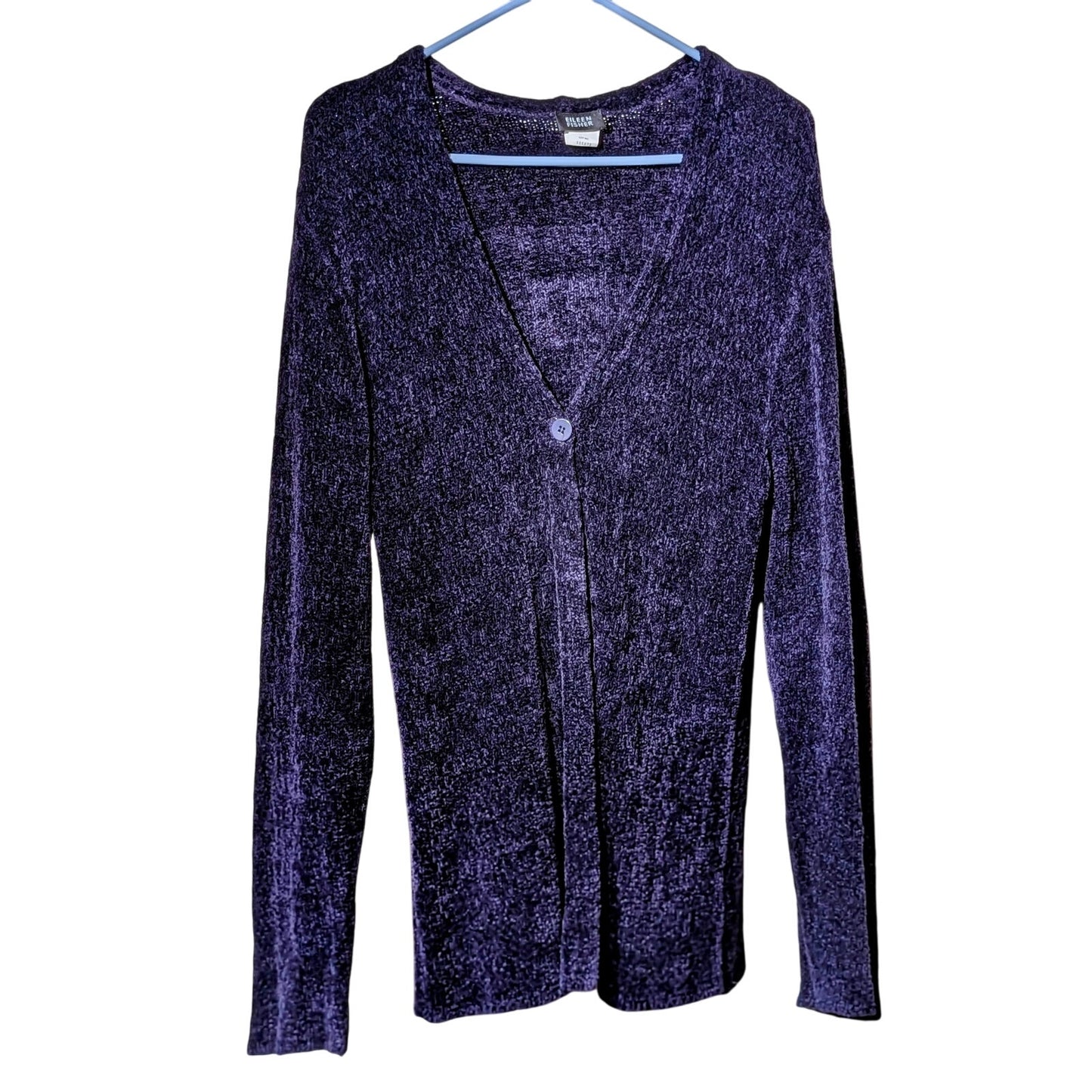 Eileen Fisher Purple Chenille One Button Cardigan Sweater Women's Size S