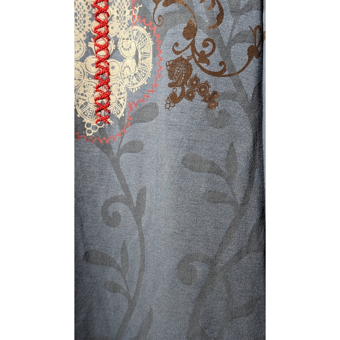 G. Designs Dusty Blue Embroidered Boho Long Sleeve Viscose/Lycra Tee Womens Sz L