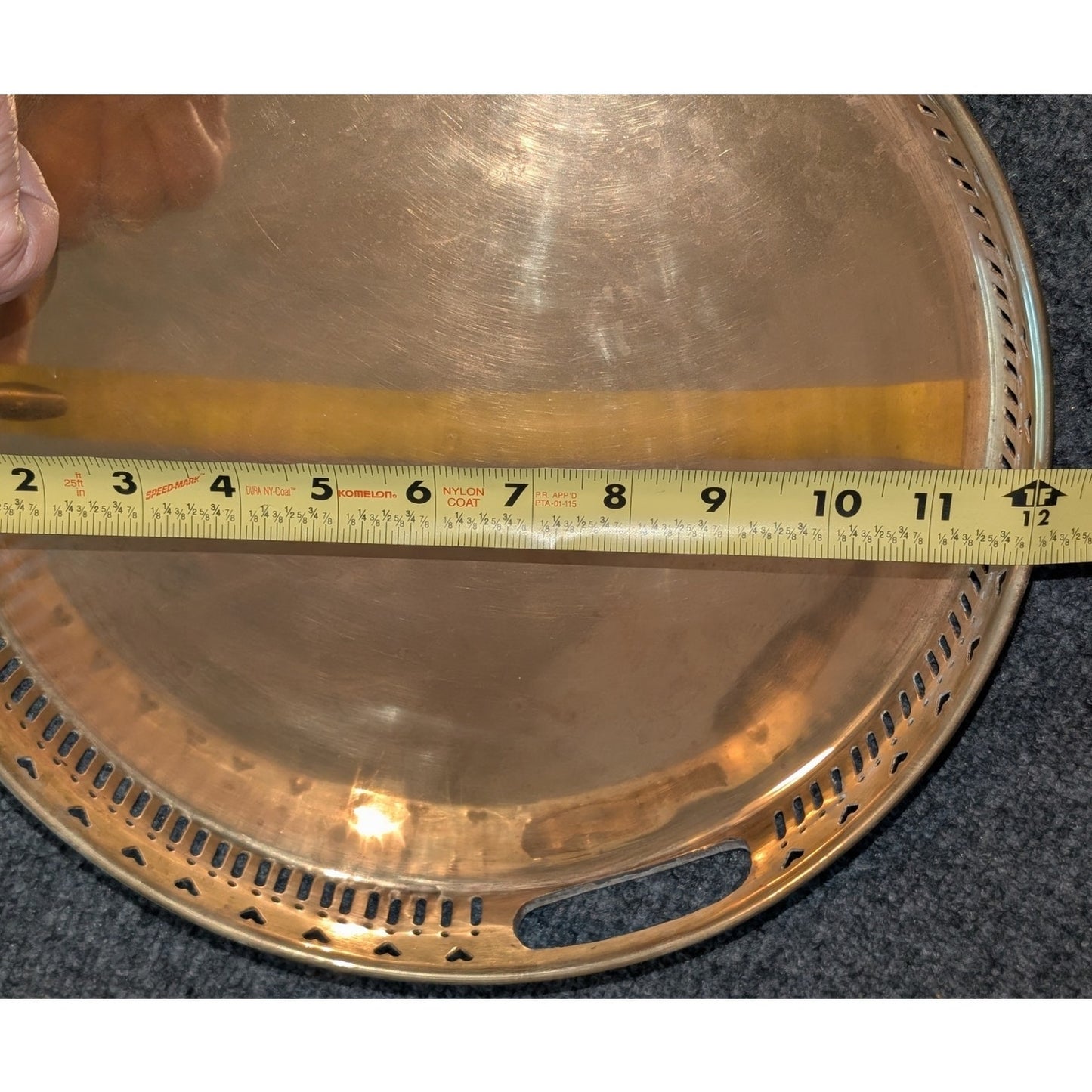 Vtg Brass Round Tray W/ Pierced Heart Gallery Decorative Serving or Vanity Tray