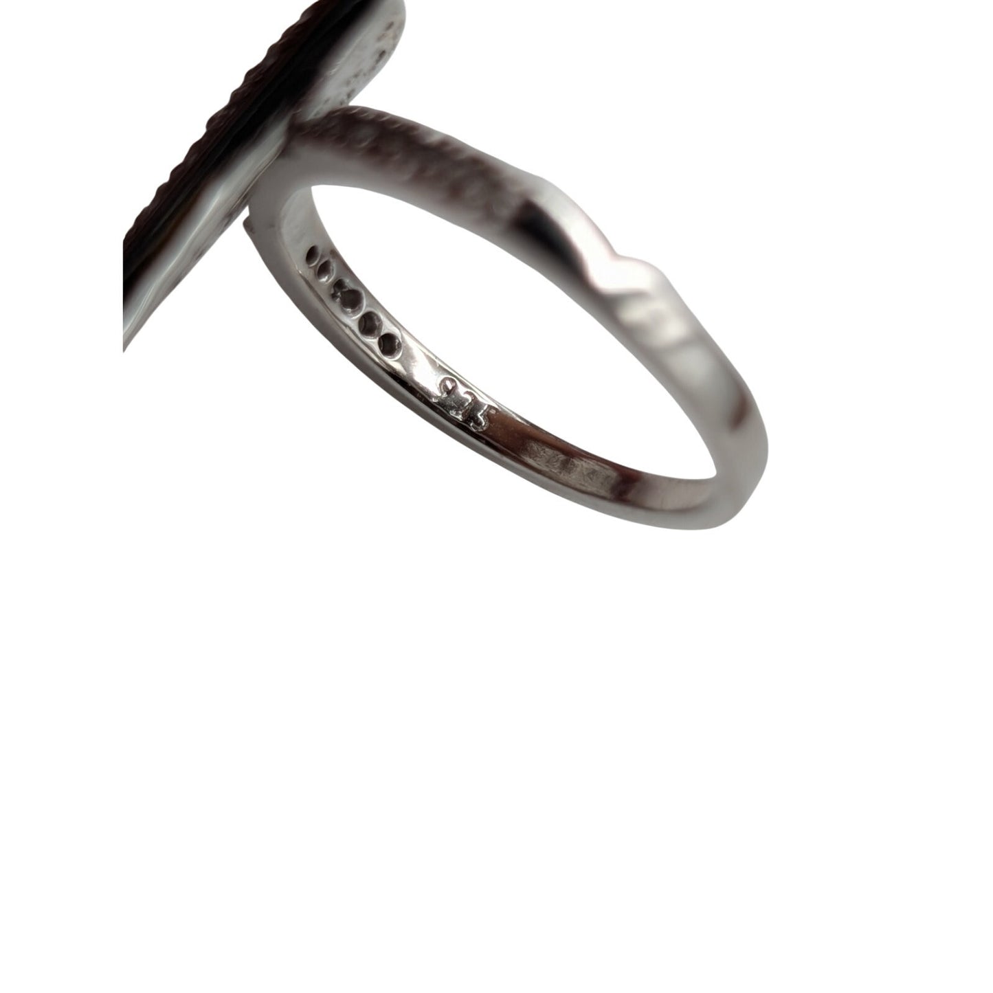 925 Sterling Tests as Diamond Pave Curved Heart Ring Size Between 6.75 & 7
