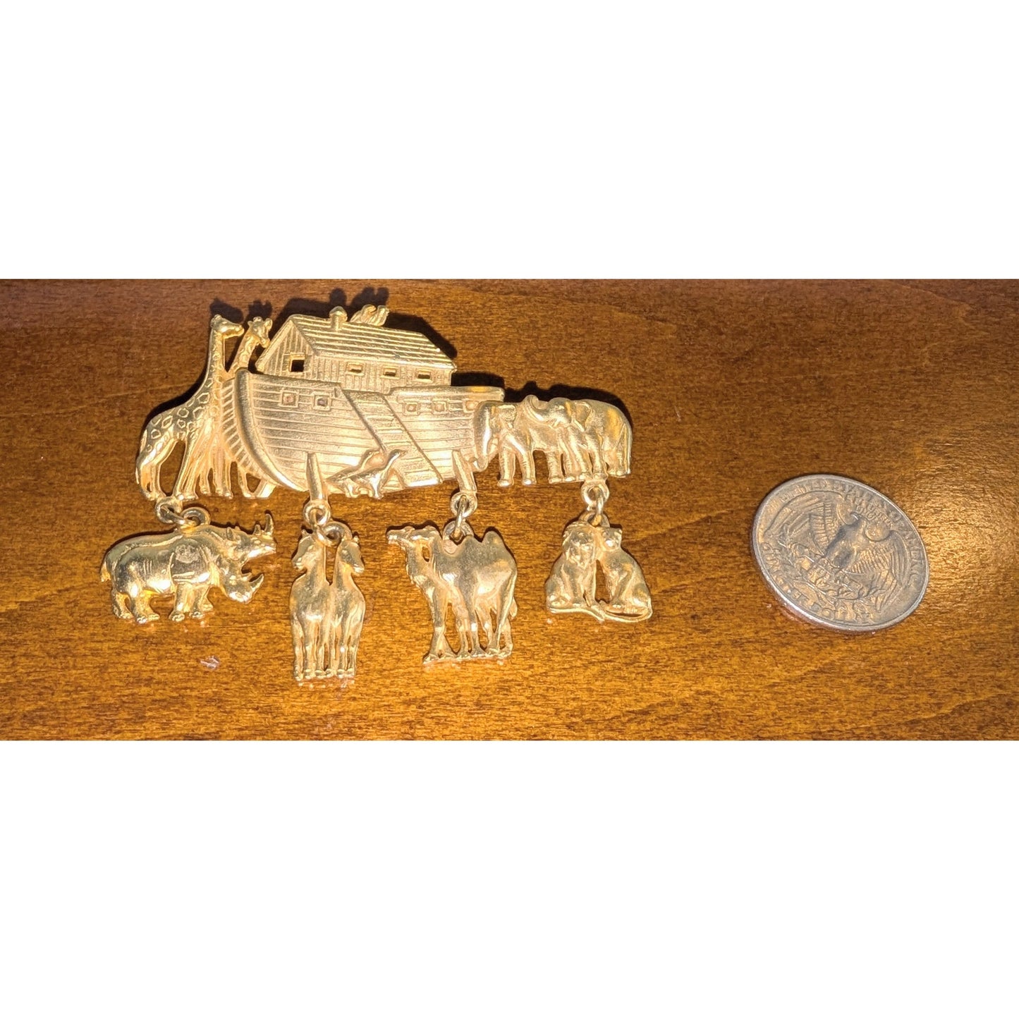 Vintage JJ Large Noah's Ark Dangling Animals Gold Tone Brooch