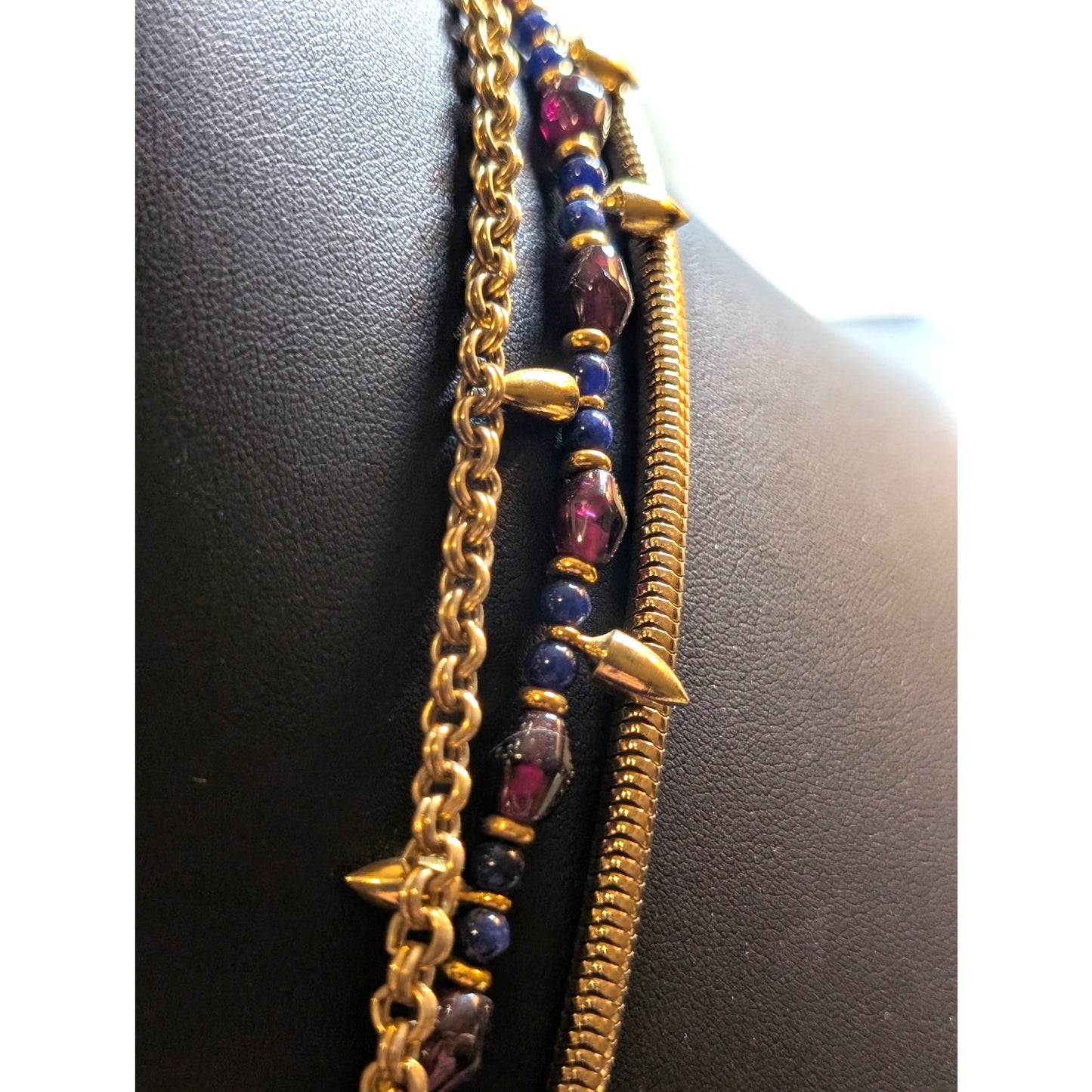 Layered Look Three Necklace Gold Tone Edgy Theme Lot