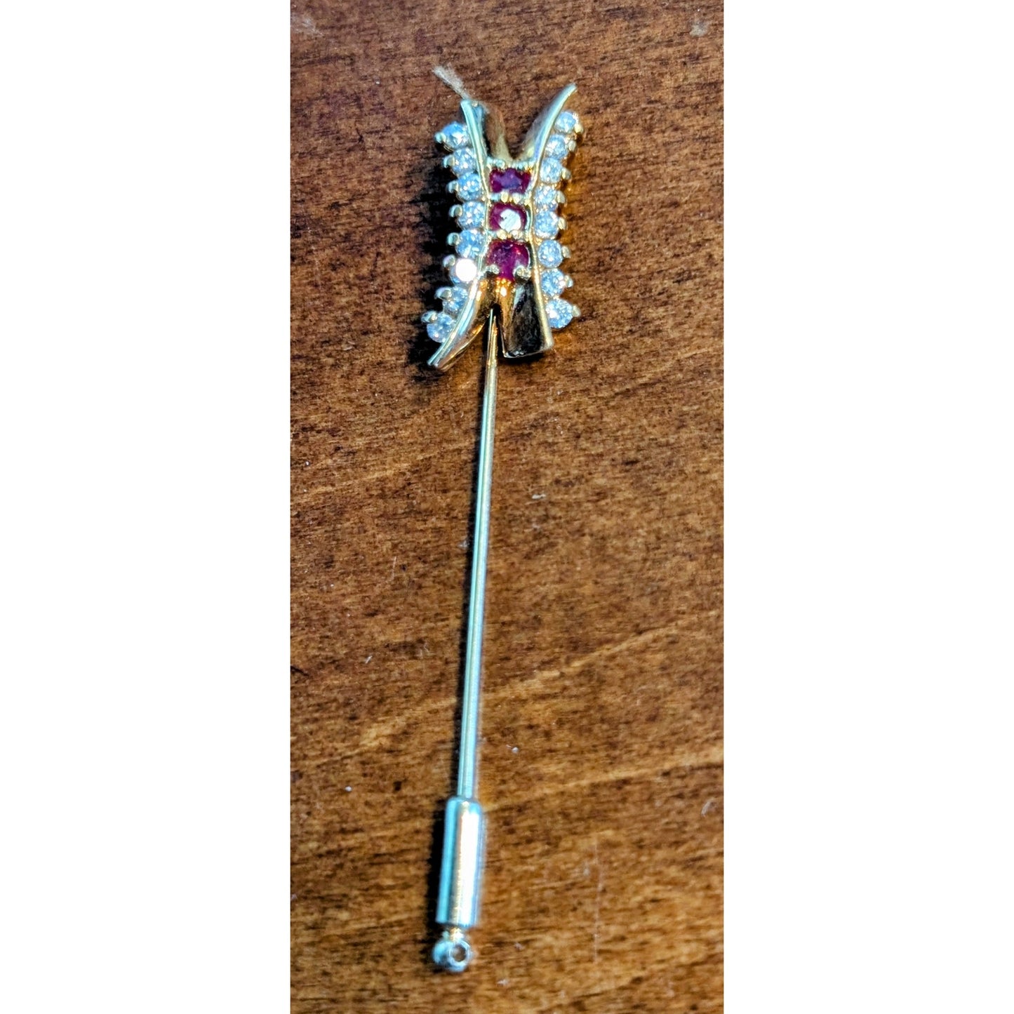 Gorgeous Red & Clear CZ Gold Tone Stick Pin
