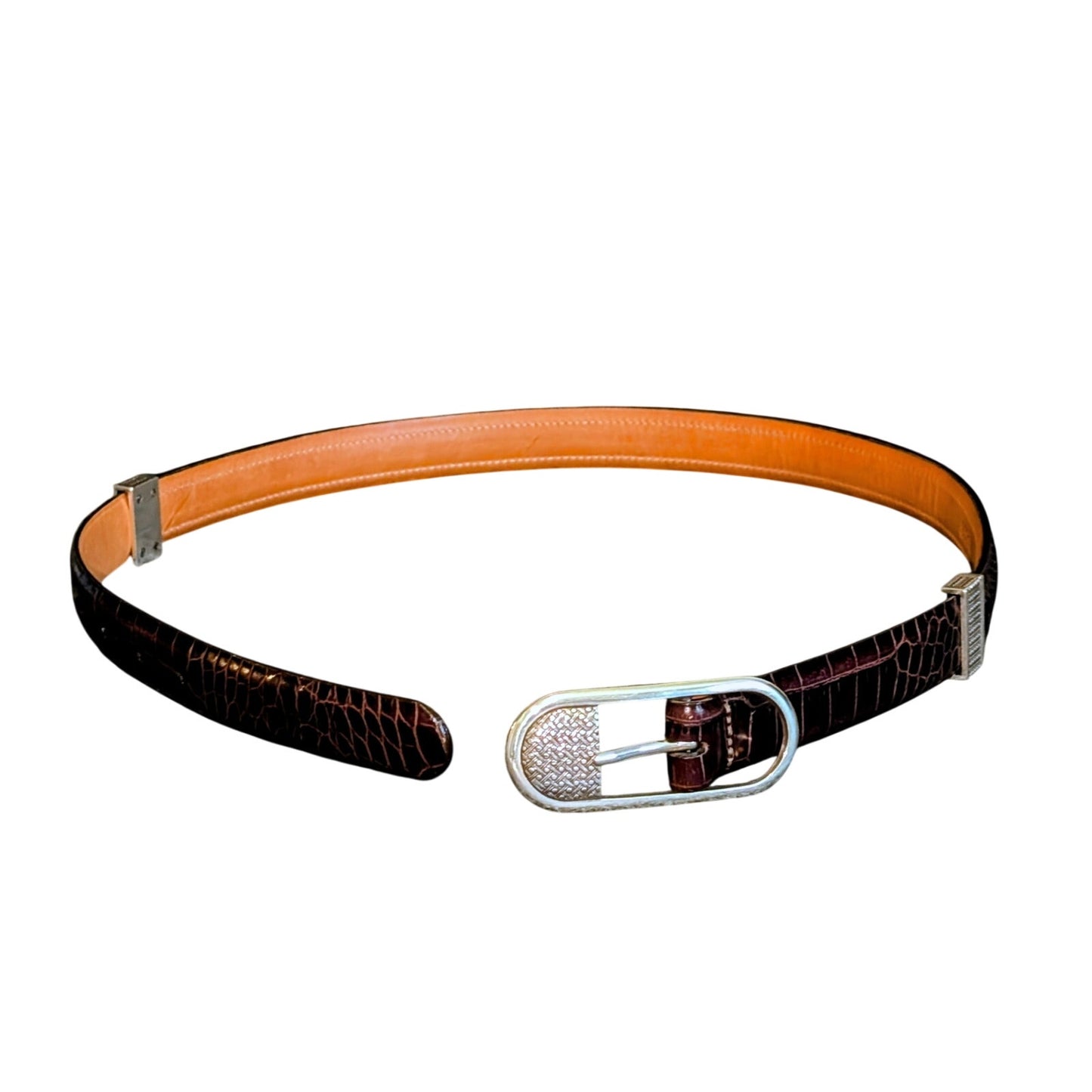 Brighton Brown Silver Embossed & Braided Detail Leather Belt NWOT Sz M (30)