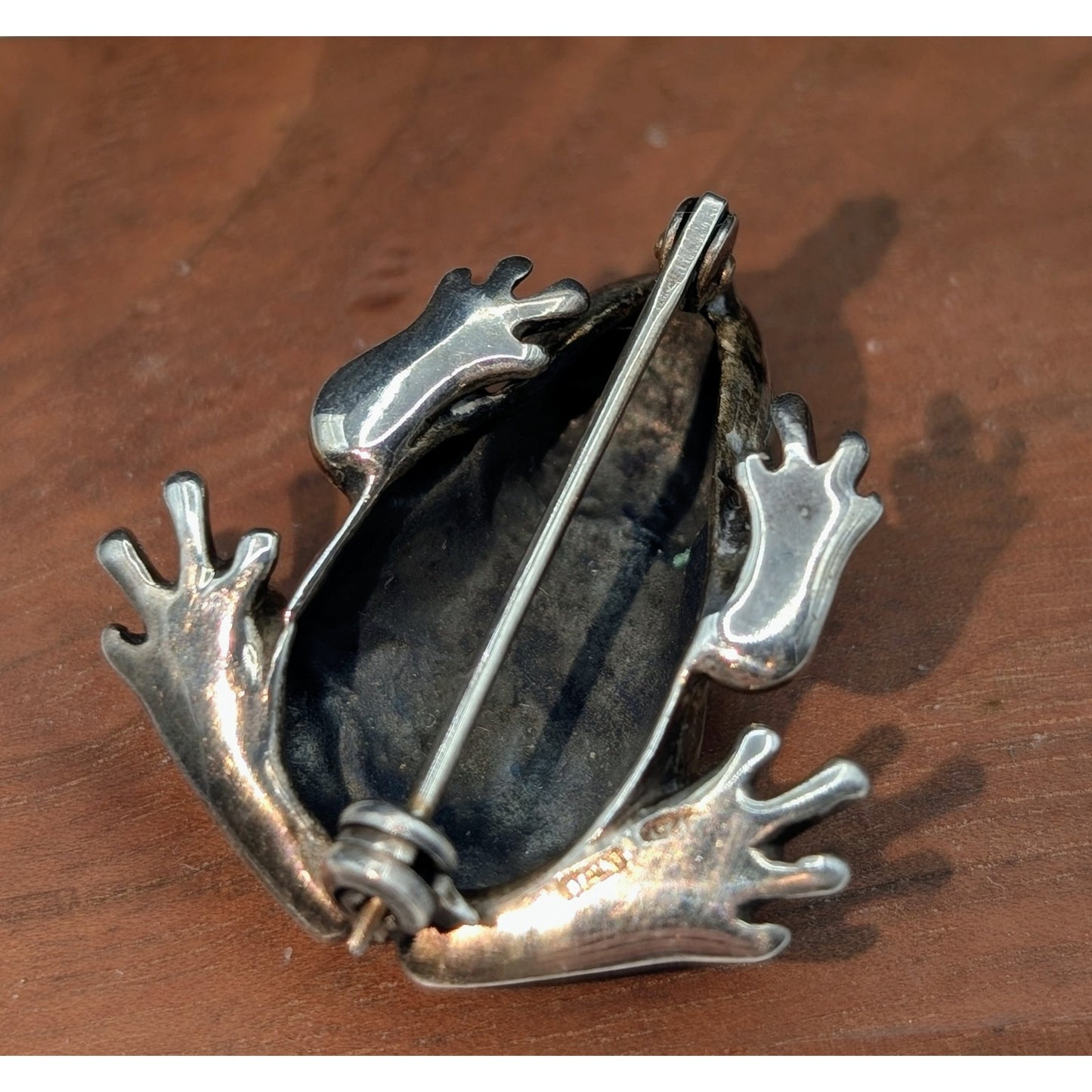 Vtg 925 Italy Sterling Hand-Painted Green Spotted Enamel Frog Brooch 11.14g
