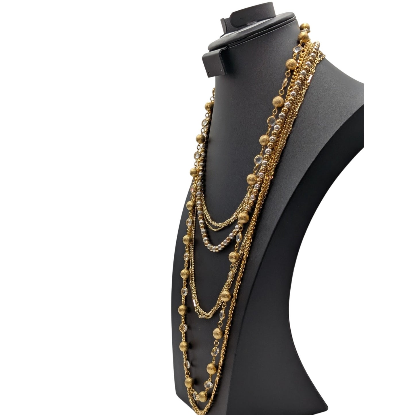 Lot of Four Gold Tone W/ Two Tone Crystal Layered Chain Necklaces
